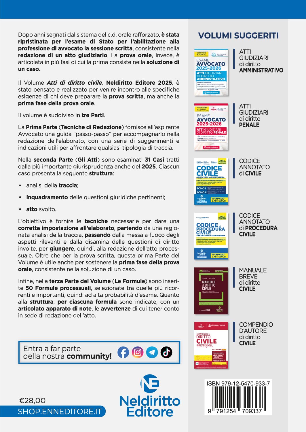 Atti di diritto civile per l'esame di avvocato 2025-2026, con esempi di atti svolti e tecniche di redazione