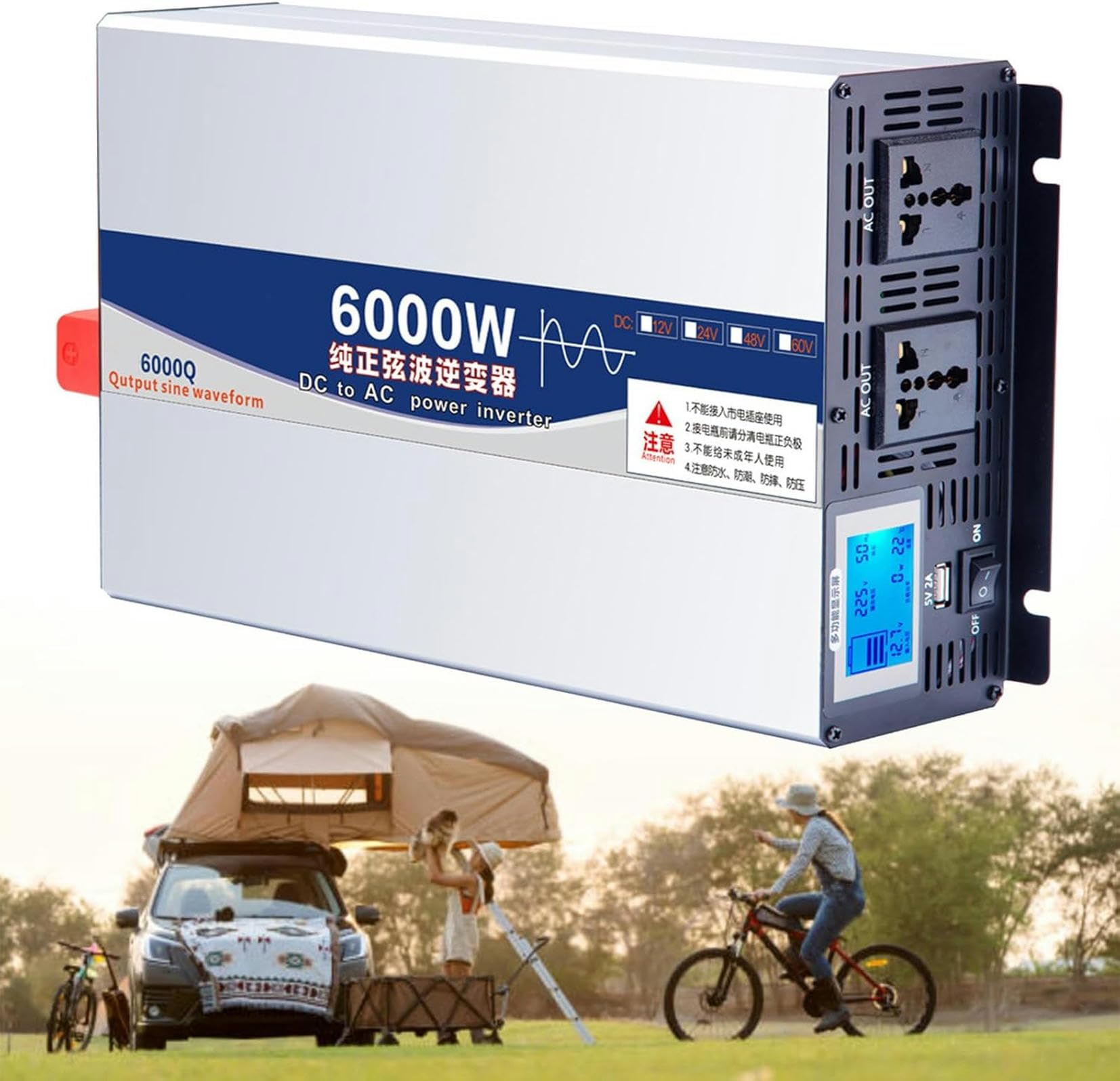 Onduleur Onde Sinusoïdale Pure pour Camping et Camion Convertisseur 6000W Électricité Nomade