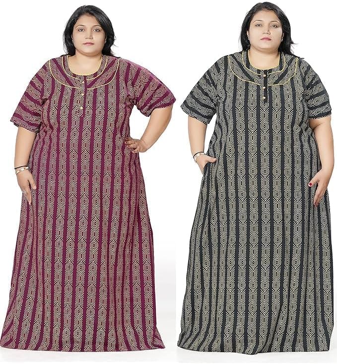 Tout ENSEMLE Women's Cotton Printed Maxi Nighty - Plus Size Nightwear 3XL, Co...