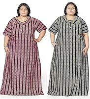 Tout ENSEMLE Women's Cotton Printed Maxi Nighty Plus Size (XXXXX-Large, Blue&Maroon)