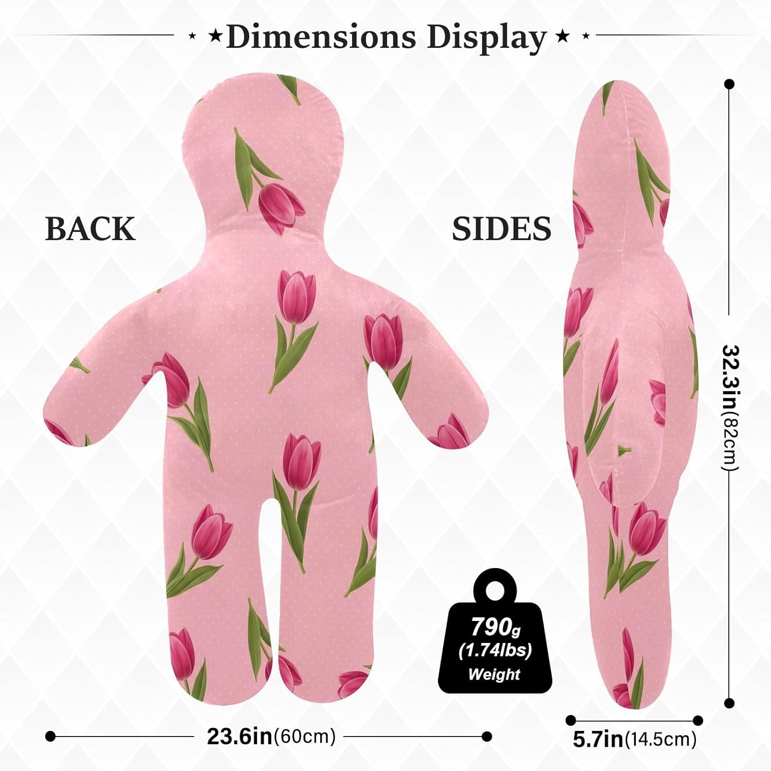 ODAWA Tulips Green Leaves Pink Comfort Throw Pillows with Removable Pillowcase, Snuggle Body Pillow for Emotional Support 23 x 32 Inch