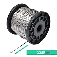 Vista 4 de Cuerda de alambre, alambre de acero 1/16, cable 304 de acero inoxidable, cable de avión de 328 pies de longitud con 100 topes de mangas, núcleo