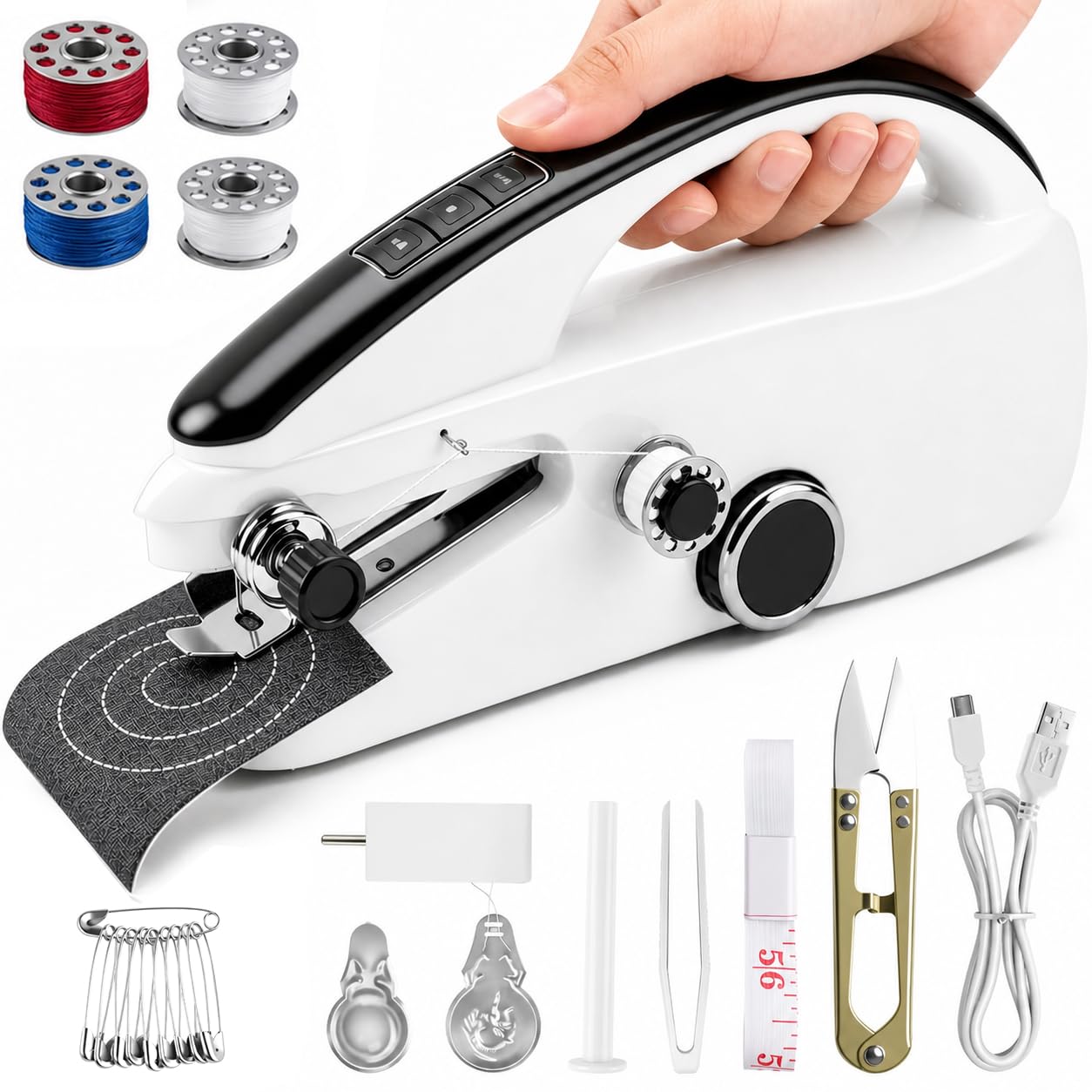 Handheld Sewing Machine, Mini Hand Sewing Machine for Beginners, Electric Portable Sewing Machine with Sewing Kit, Easy to Use, Ideal for Home, Travel, DIY Crafts, Quick Home Clothing Repair
