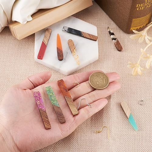 Miniatura 5 de Mega Pet 18 aretes de resina de madera de nogal, lágrima y colgantes rectangulares con lámina dorada para pulseras, collares, aretes, agujero