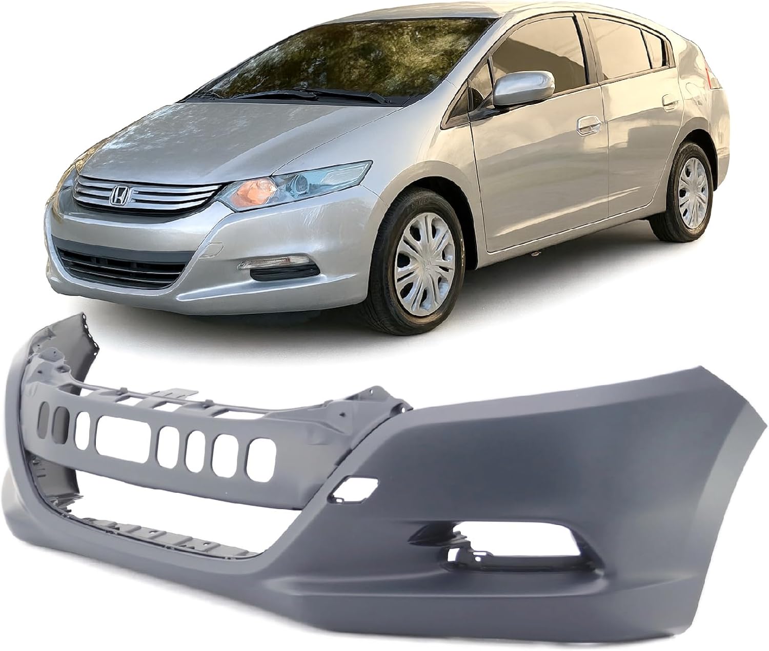 FitParts Compatible With Front Bumper Cover 2010-2011 Honda Insight Base EX LX Hatchback 10 11. New, Primed. With Fog Light Holes. W/o Parking Aid Sensor Holes. HO1000269
