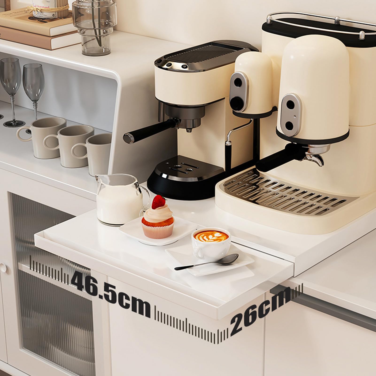 Vassoio scorrevole per elettrodomestici da Slider per riporre piano di lavoro, Ripiano estraibile per forno a microonde, Vassoio scorrevole per macchina da caffè (WHITE)