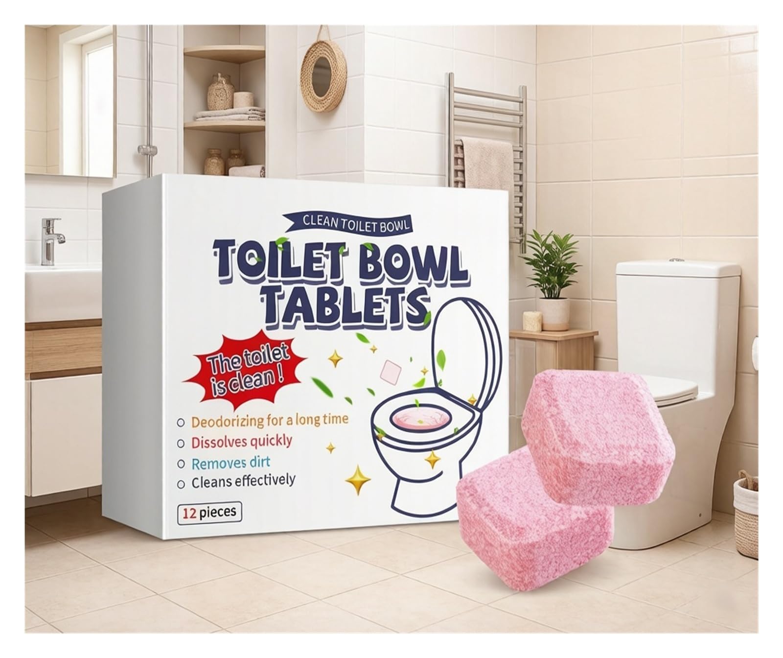 Tabletas efervescentes for el baño | Elimina olores, manchas amarillas, suciedad y manchas de orina(2pcs)