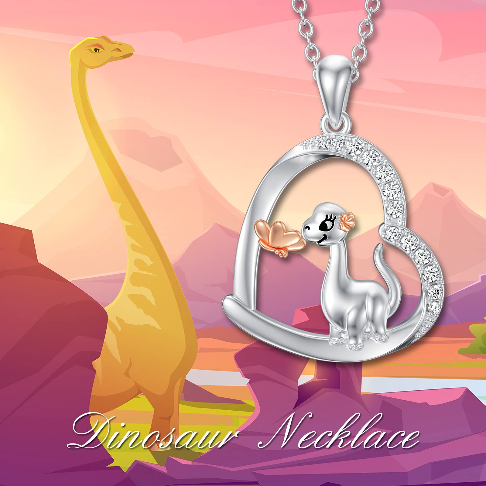 HARMONY BOLA Mother's Day Gift for Mummy Daughter Hedgehog/Hippo/Bunny/Frog/Dinosaur Necklace 925 Sterling Silver Cute Cubic Zirconia Heart Pendant Chain Jewellery Birthday Gift for Women Animal Lover