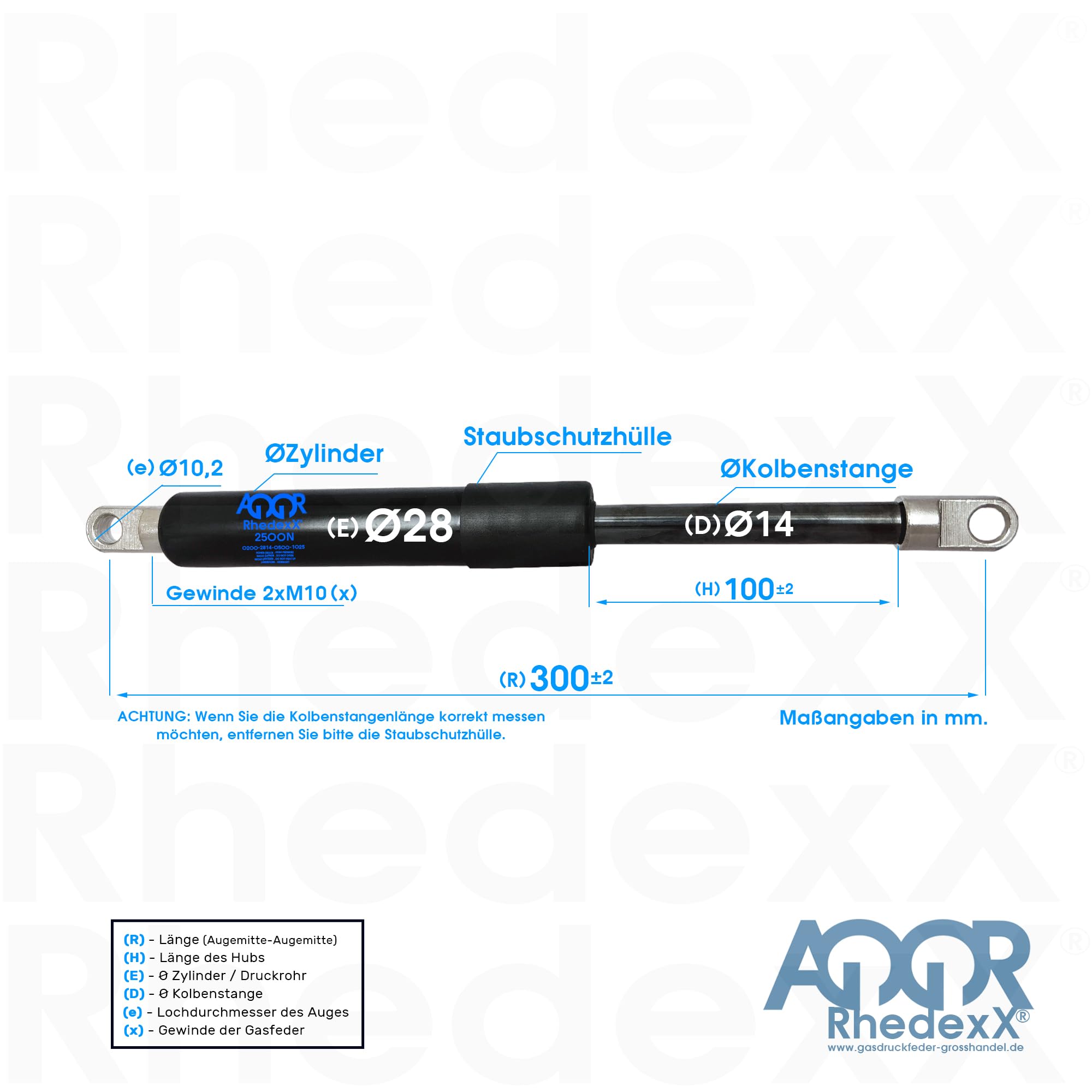 Resorte de gas 300 mm - 1100 mm/100 mm - 500 mm/1000N-2500N, amortiguador de gas para remolque de caballos M10, repuesto para STABILUS LIFT-O-MAT (300 mm/100 mm, 2500 N)