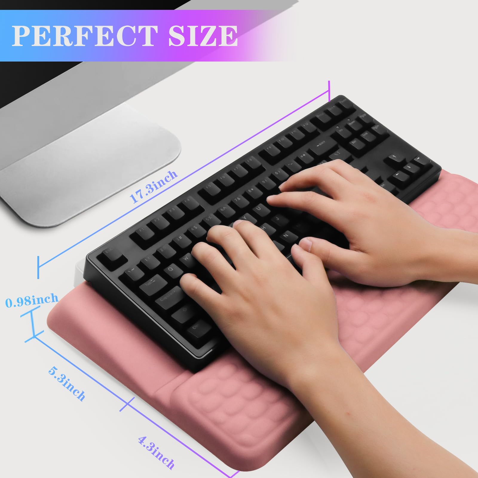 Uchwyt na klawiaturę komputerową z podpórką pod nadgarstek, ergonomiczny uchwyt na klawiaturę, podpórka pod nadgarstek, uchwyt na klawiaturę do biura i domu, kolor różowy