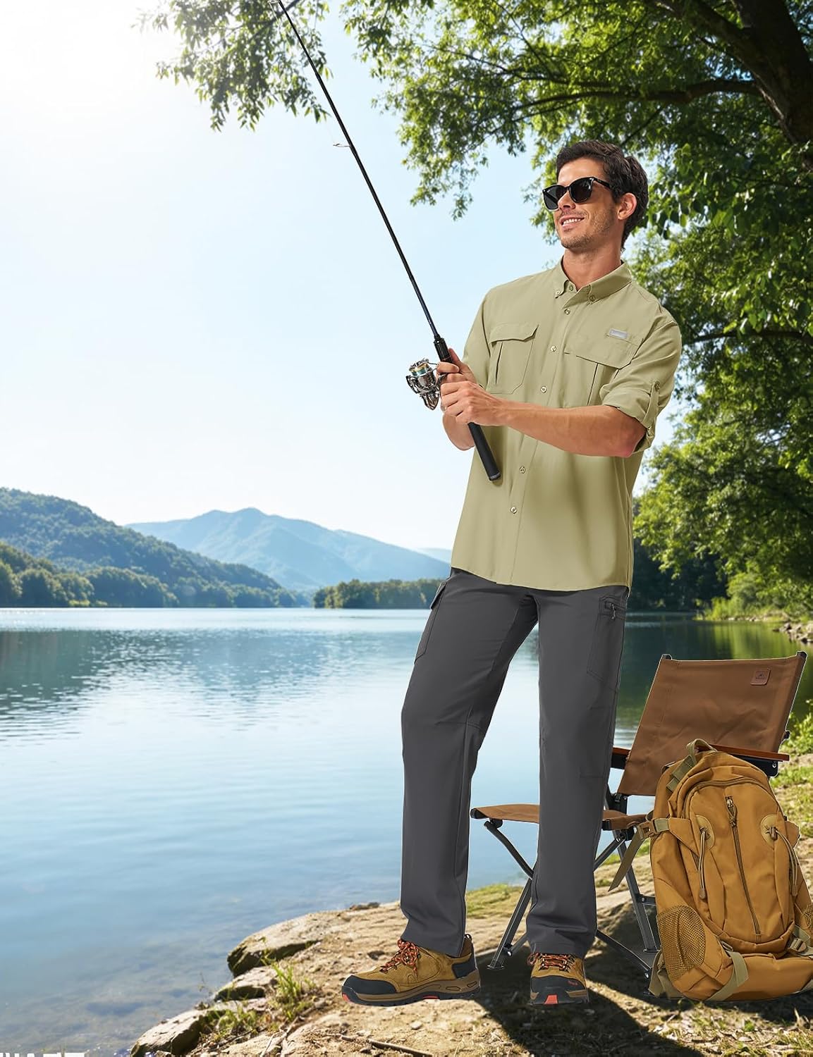 TBMPOY Men's Long Sleeve Fishing Shirts UPF 50+ Sun Protection Hiking Work Shirt Lightweight Button Down Shirts with Pockets