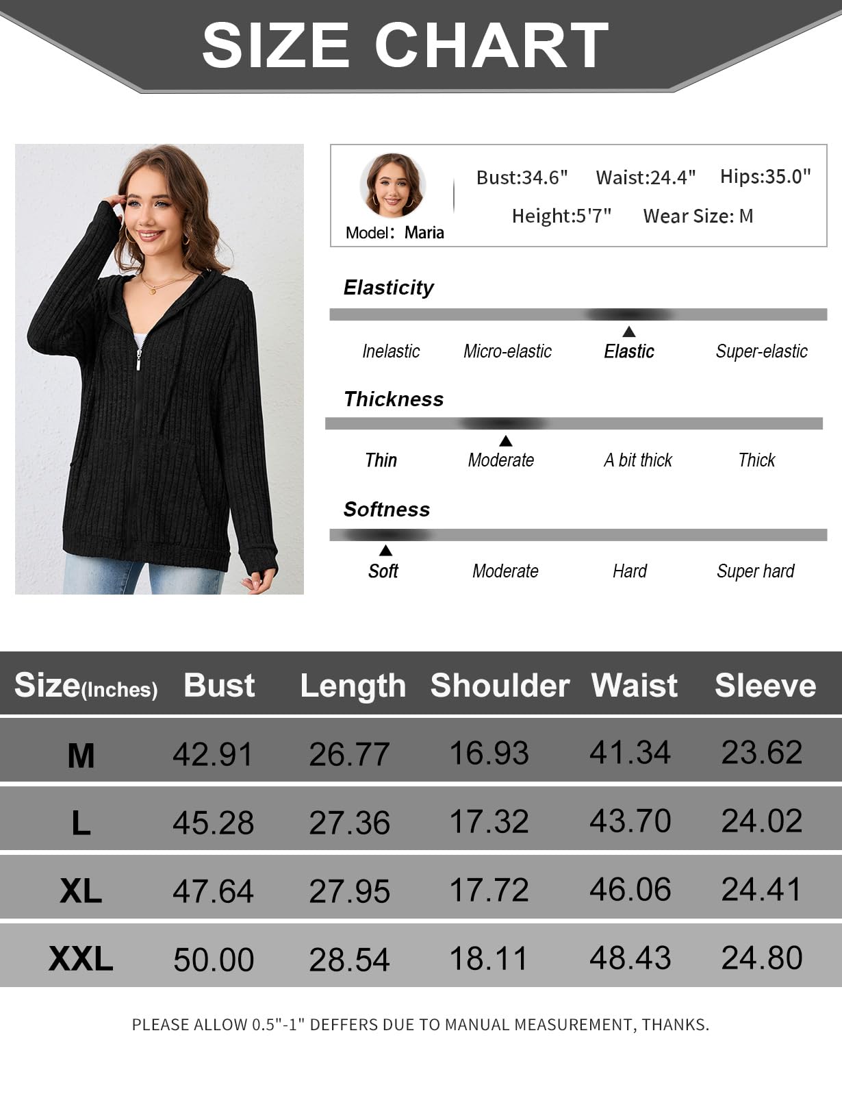 Flikity Cardigan da donna con zip e cappuccio con grandi tasche a maniche lunghe tunica top da donna giacche leggere casual abbigliamento da lavoro M-XXL