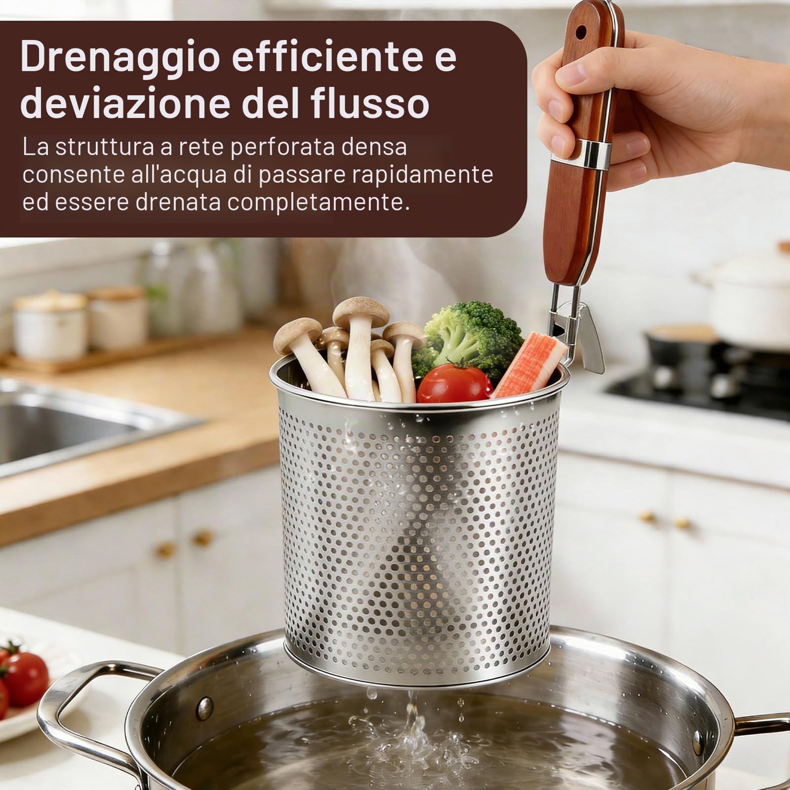 Cestelli Divisori per Pasta in Acciaio Inossidabile 14cm+12cm, Separatore Cuocipasta con Manico