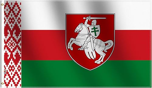 Bandera bielorrusa de doble cara de 3 x 5 pies, poliéster 100D para interiores moderados, bandera de caballero rojo blanco y rojo, bandera de