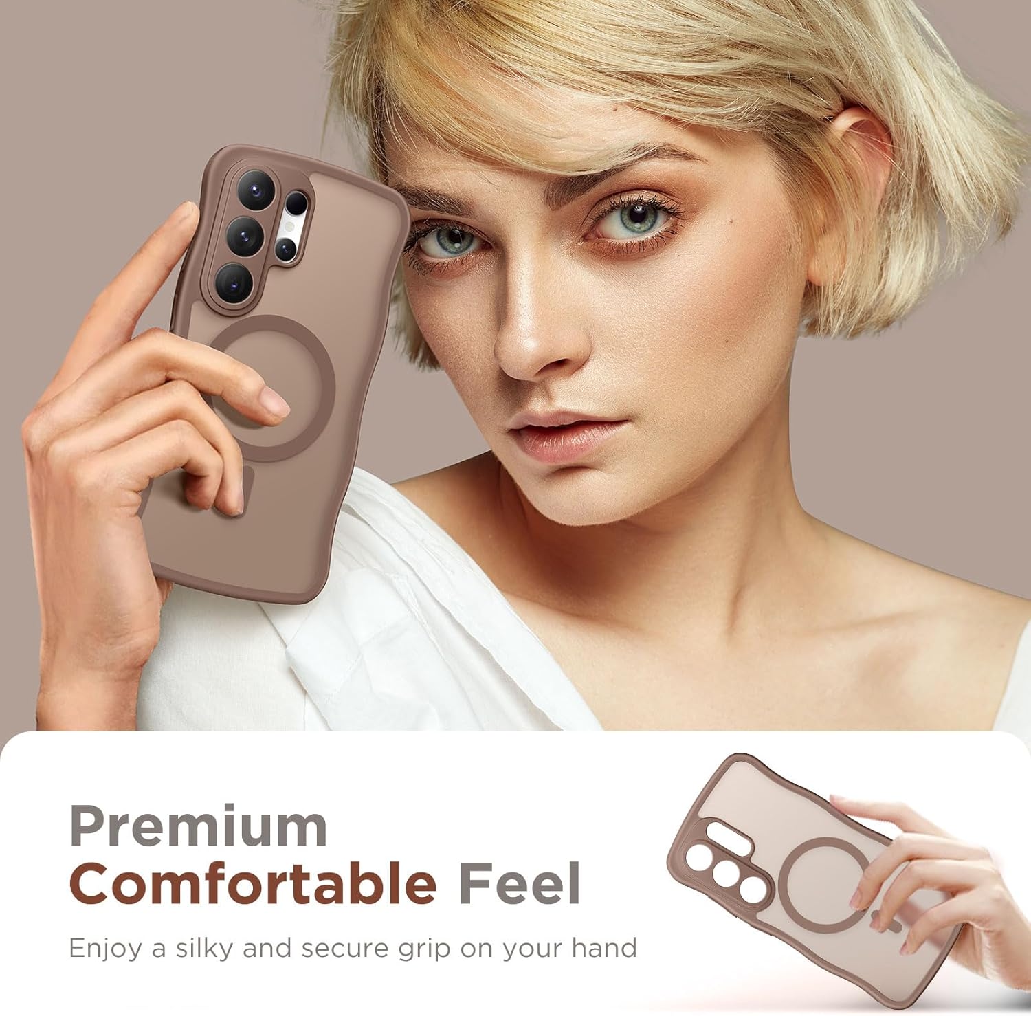CAPRARO for Samsung Galaxy S26 Ultra Case for Women Girls, Upgraded [Full Camera Protection] [Compatible with MagSafe] Cute Wave Translucent Matte Phone Case for Samsung S26 Ultra, Brown
