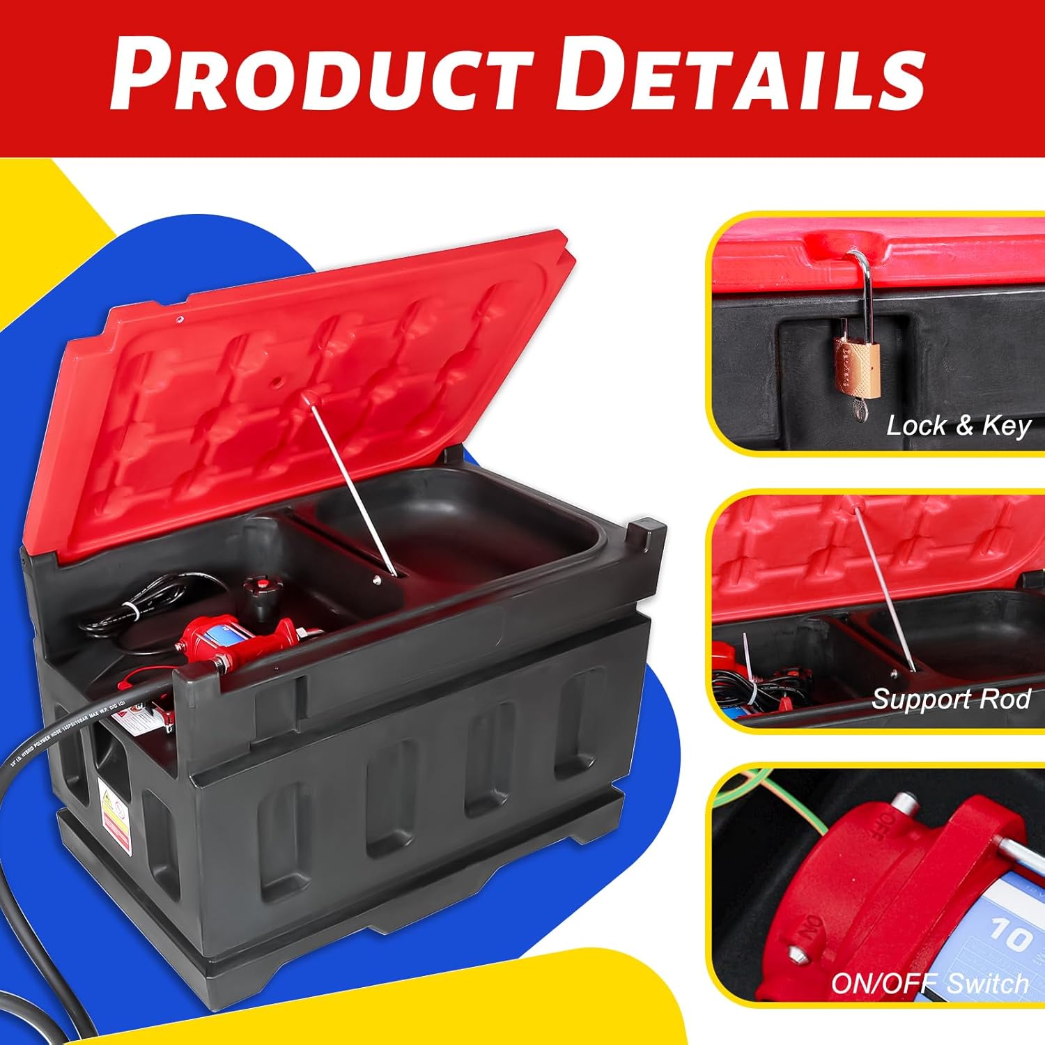 Portable Gasoline Diesel Fuel Transfer Tank with Pump, 10GPM Flow Rate, 48 Gallon Portable Fuel Tank with 12V DC Electric Fuel Transfer Pump for Gasoline Diesel Dual Fuel Capability