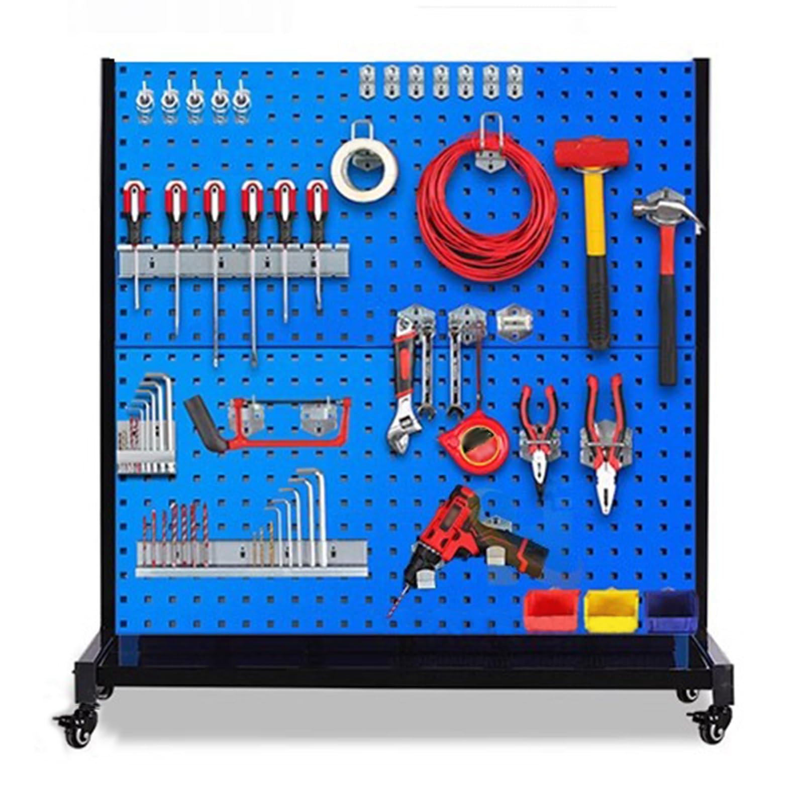 Carrello portaoggetti da appendere con organizer per pannelli forati e 31 accessori, sistema di organizzazione per utensili a percussione, chiodatrici, cacciaviti e seghe