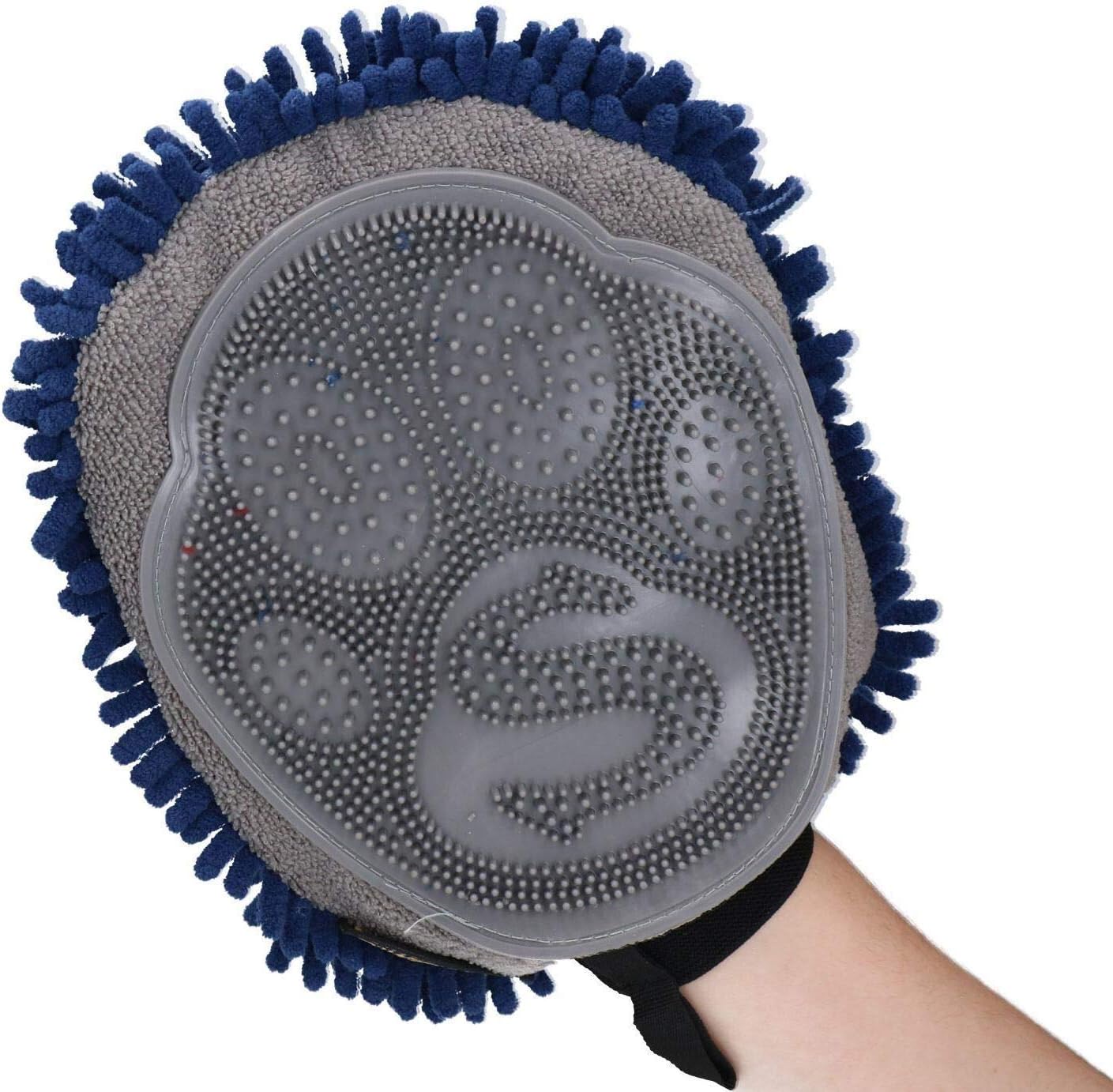 2Pk Blue 2 in 1 Noodle Drying Grooming Mitt One Size Fits All Muddy Wet Dog