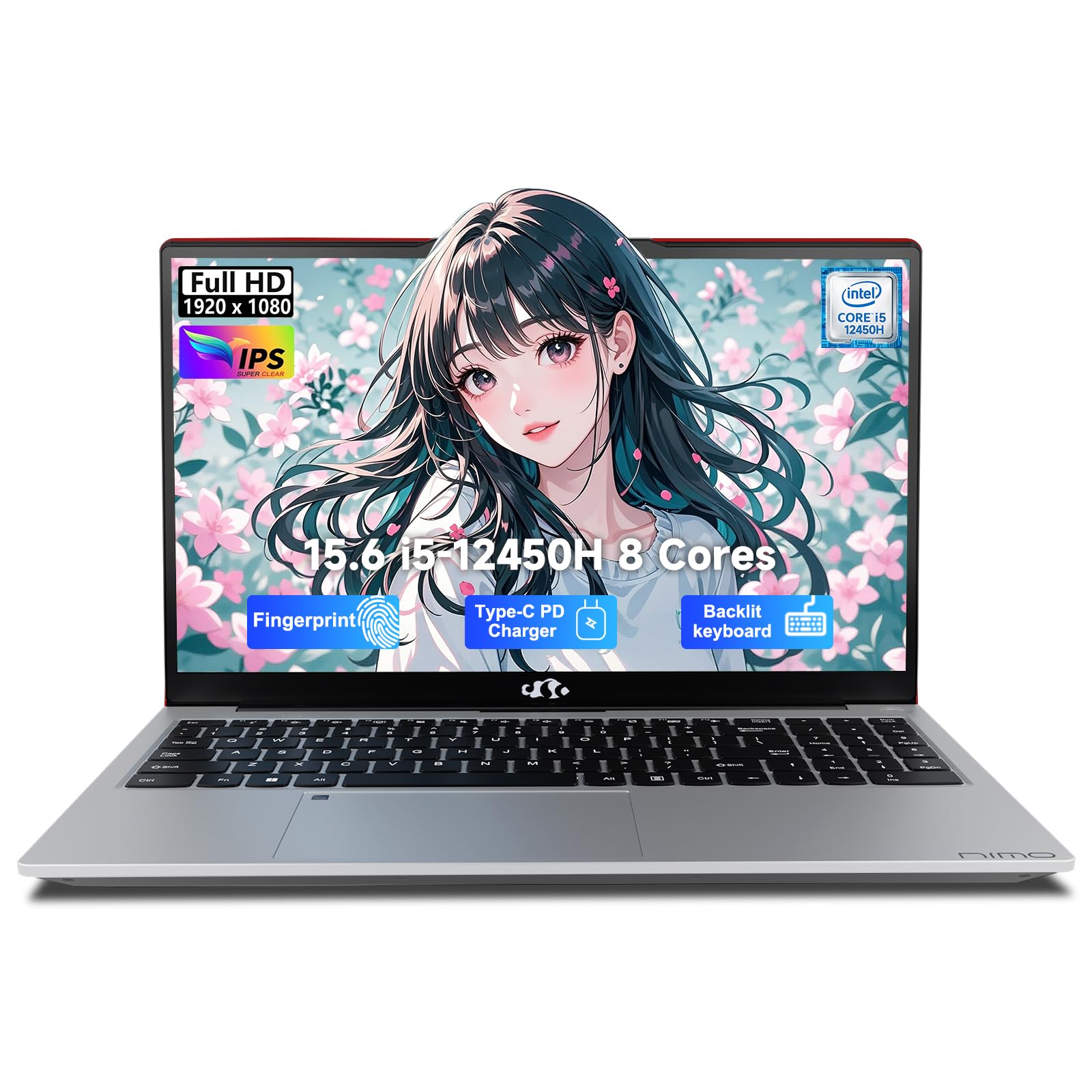NIMO 15.6" FHD-IPS-Laptop, Intel i5-12450H 8 Cores 16GB RAM 1TB SSD (Beat i7-11800H, Up to 4.4 GHz) 100W Type-C Fingerprint Backlit Keyboard for