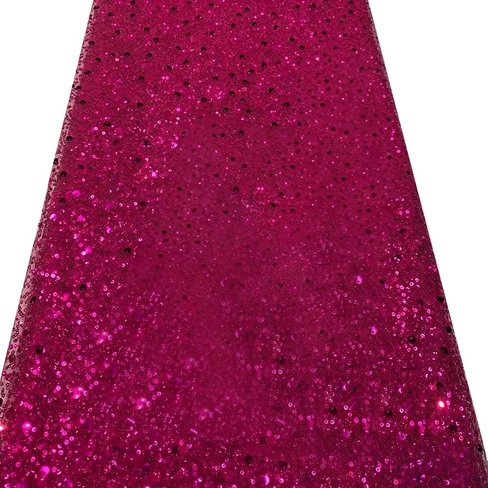 Tulle Souple Rose Rouge Dentelle à Paillettes Sequins Tissu Couture Événement