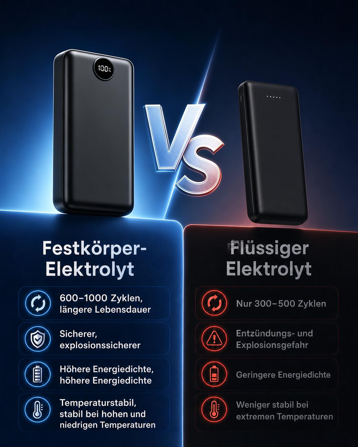 Power Bank 50000mAh,22,5W Schnellladen Halbfestkörper 3 in 1 Kabel