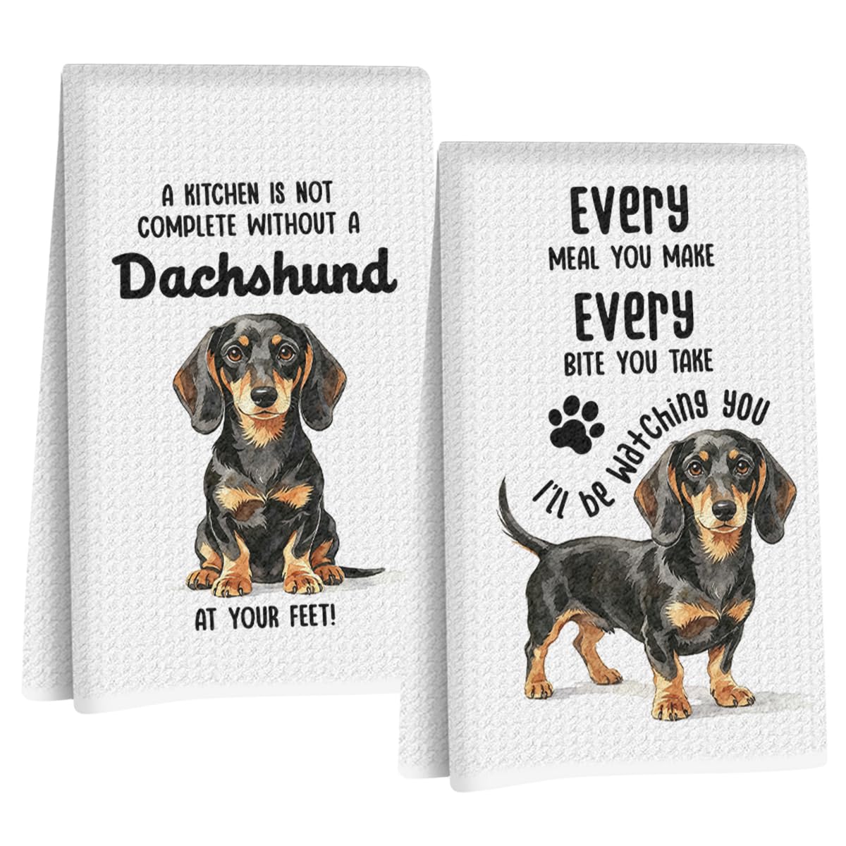 2 Pcs Funny Dachshund Kitchen Towels, Dachshund Gifts Reusable Dish Towels3