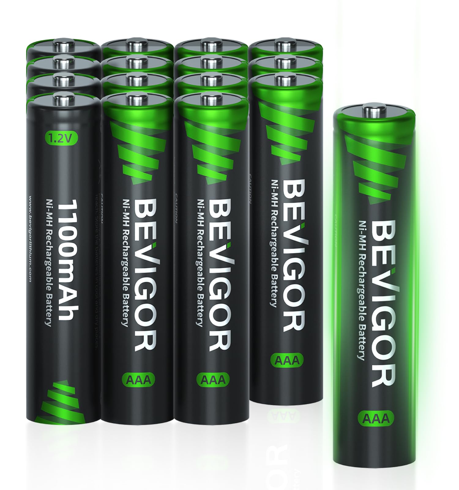 BEVIGOR Rechargeable AAA Batteries, 1100 mAh High Capacity, LSD Low Self Discharge Technology, 1.2V NiMH AAA Batteries, Long-Lasting Triple AAA Rechargeable Batteries, 16 Count