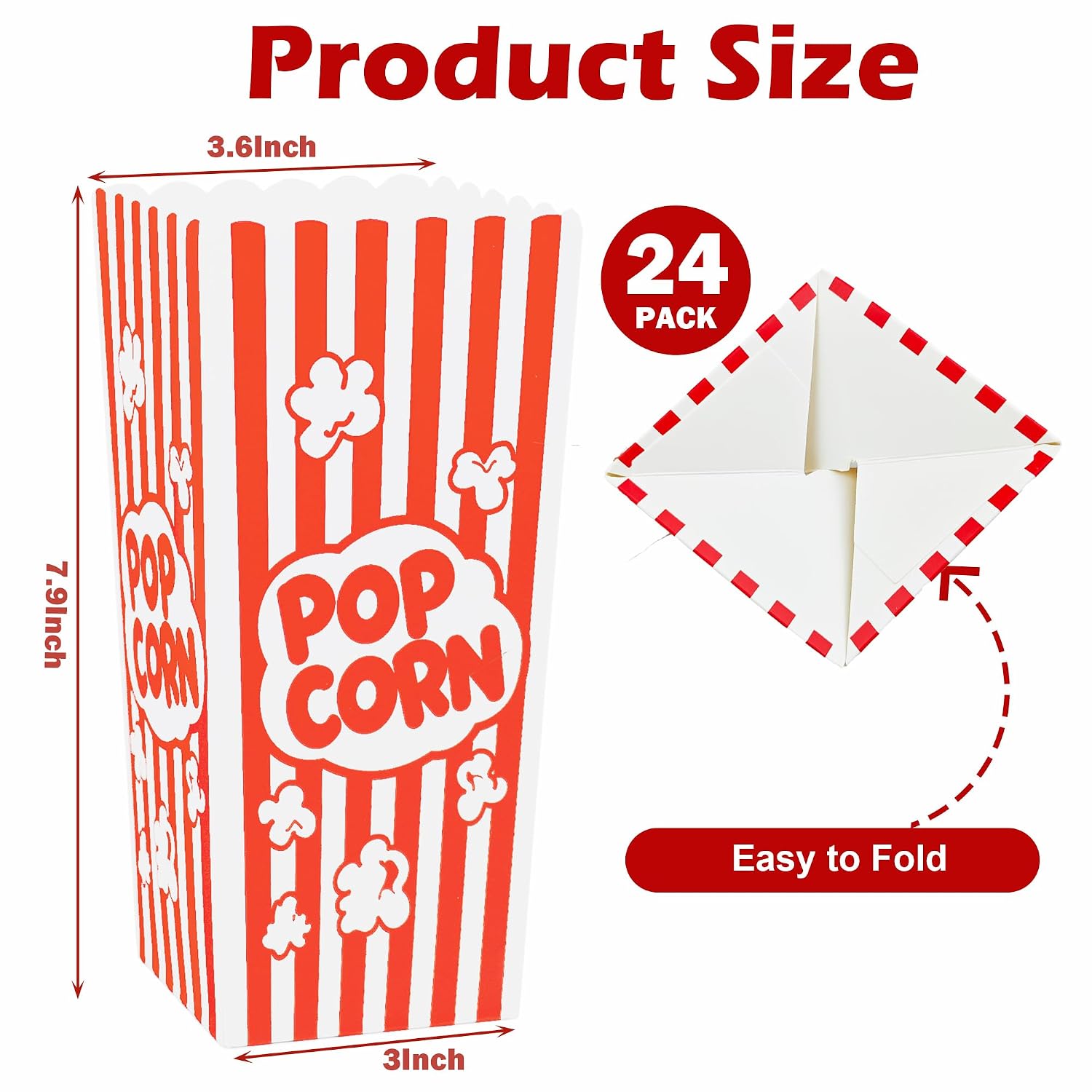 Homrelaxy 24 Pcs Popcorn Boxes for Party, Paper Popcorn Containers Buckets