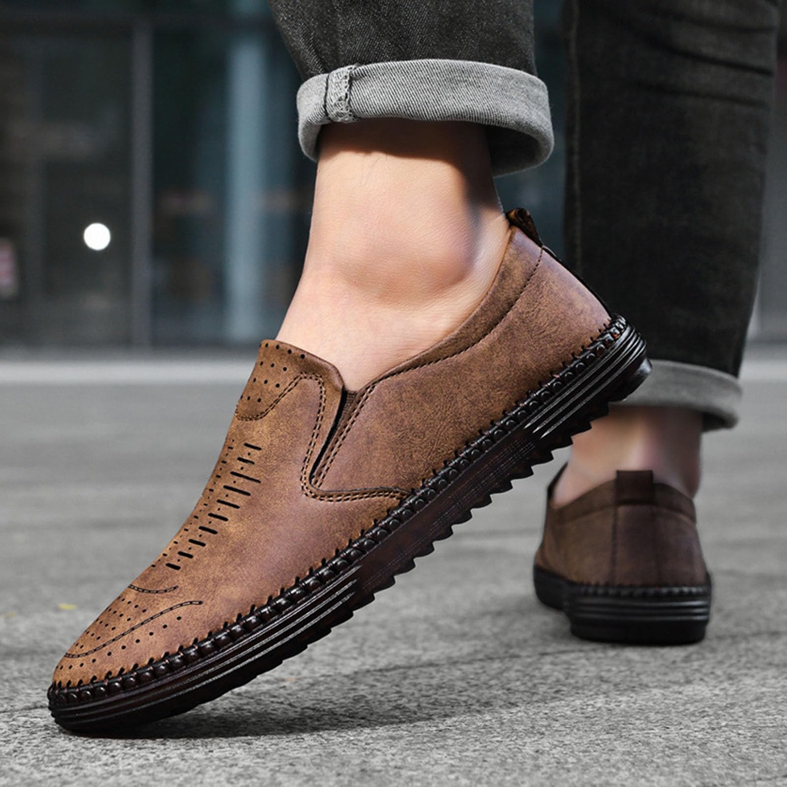 Mokassins Herren - Leicht Sommerschuhe Slipper Sommer Herrenschuhe Shoes Leichte Halbschuhe Slip On Hausschuhe Men Leder Schuhe Loafer Sneaker Schlupfschuhe Freizeitschuhe 27