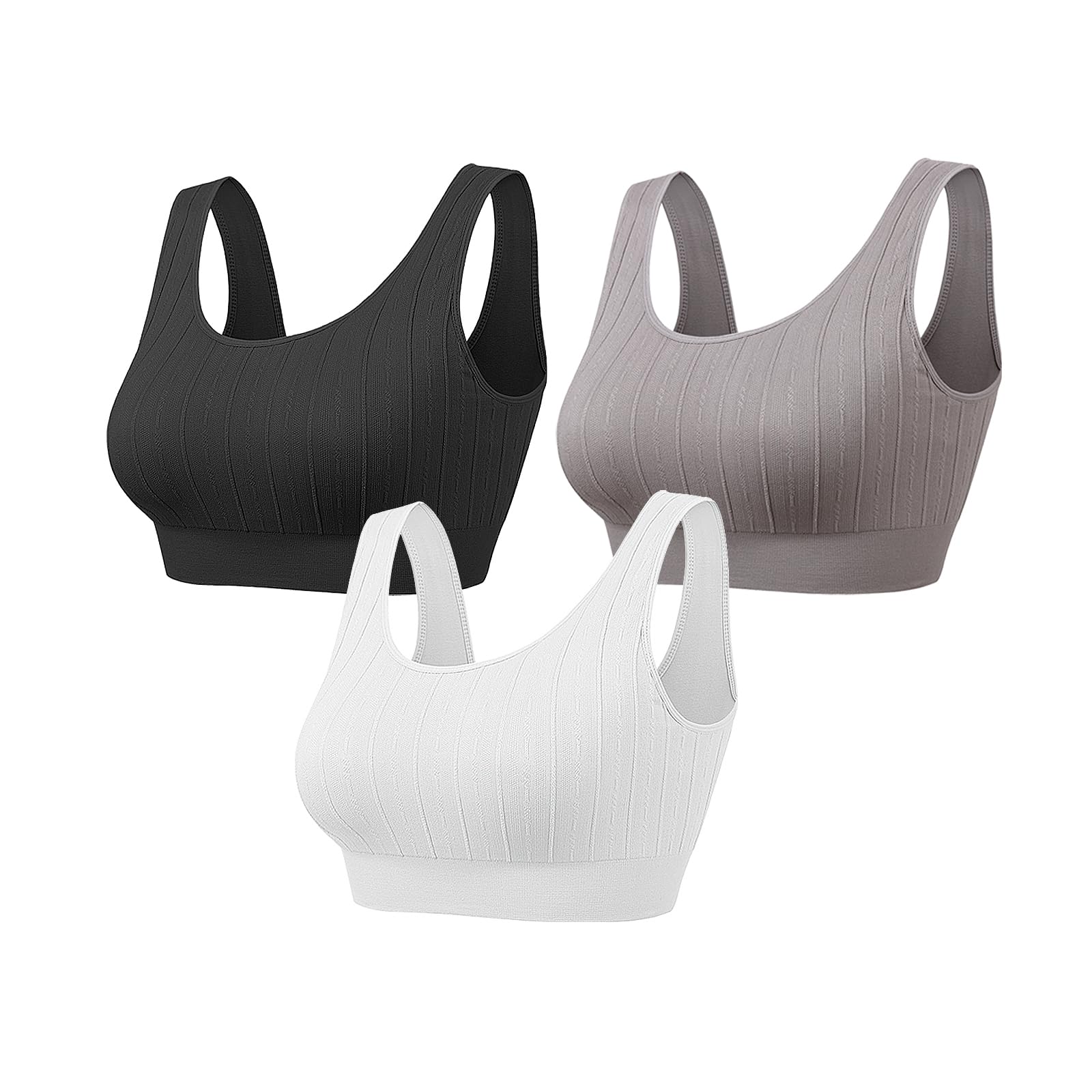 Vinfact 3 Pack Striped Sports Bras for Women Removable Padded Wireless Bras Yoga Bra Support Workout Fitness
