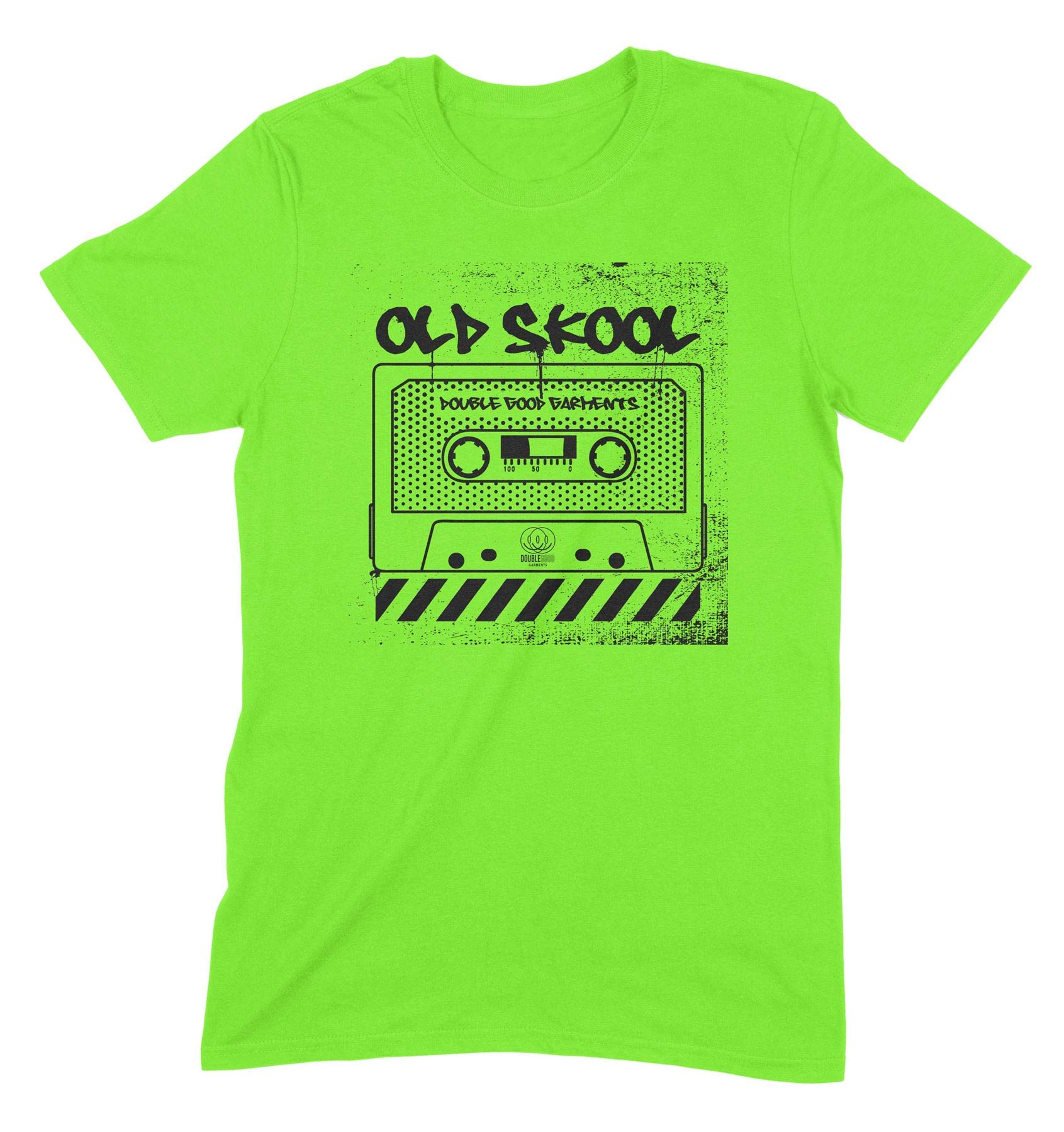 Double Good Garments Old Skool Cassette Logo Rave EDM Acid House Music T-Shirt (Small, Neon Green)