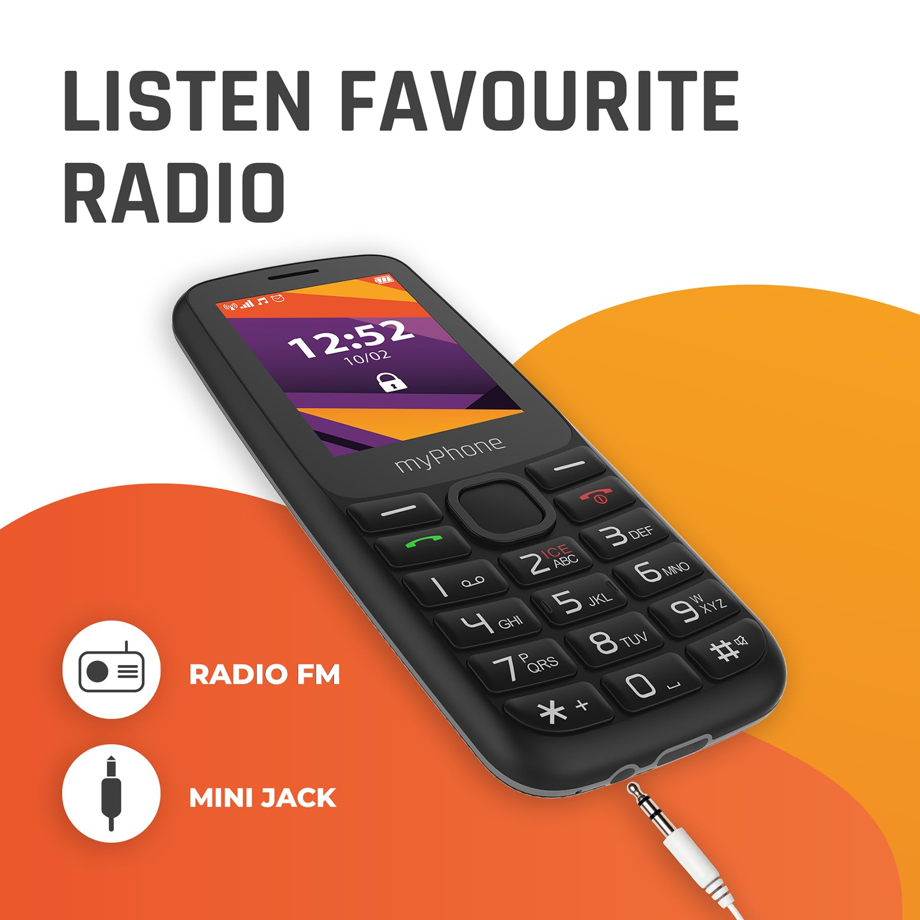 myPhone 6410 LTE 4G einfaches Telefon mit klarem Display und großen Tasten, großer 1400-mAh-Akku, Bluetoth, Radio, Fackel LED, großes 124-MB-Laufwerk, Ice