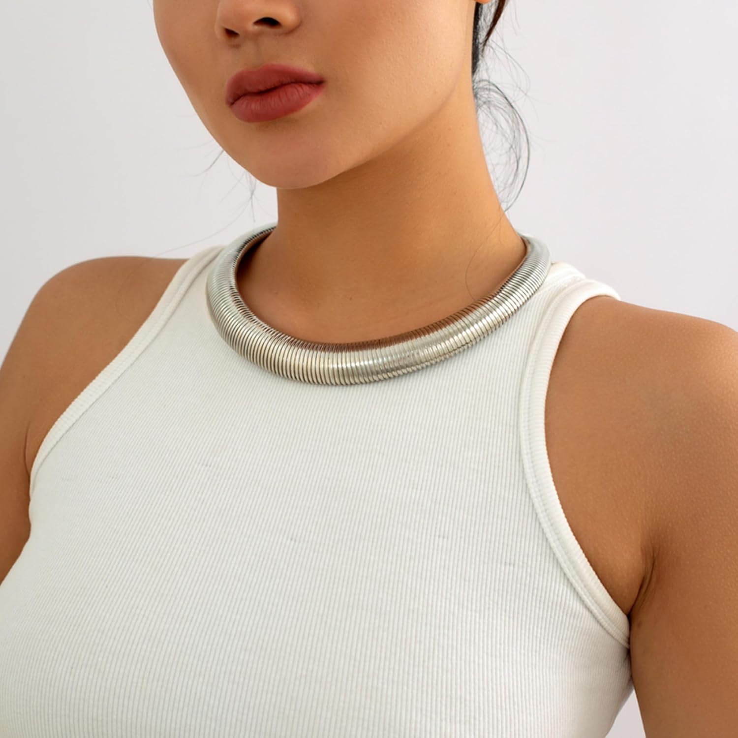 Chunky Gold Layered Statement Necklace for Women, Trendy Gold Plated Twisted Flat Thick Snake Herringbone Chain Choker Necklace Collar Torque Boho Necklaces Party Jewelry Gift - Image 3