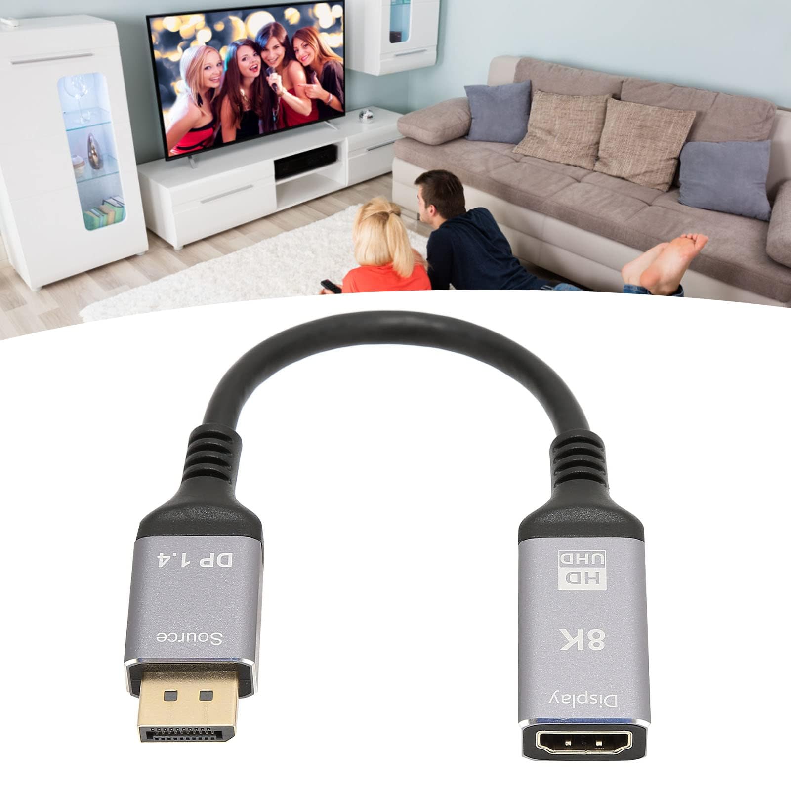 8K@60Hz DisplayPort to HDMICable, DP 1.4 to HDMI2.1 Video Cord, Support 8K at 60Hz, 4K at 120Hz, 2K at 144Hz, DP to HDMICable Adapter