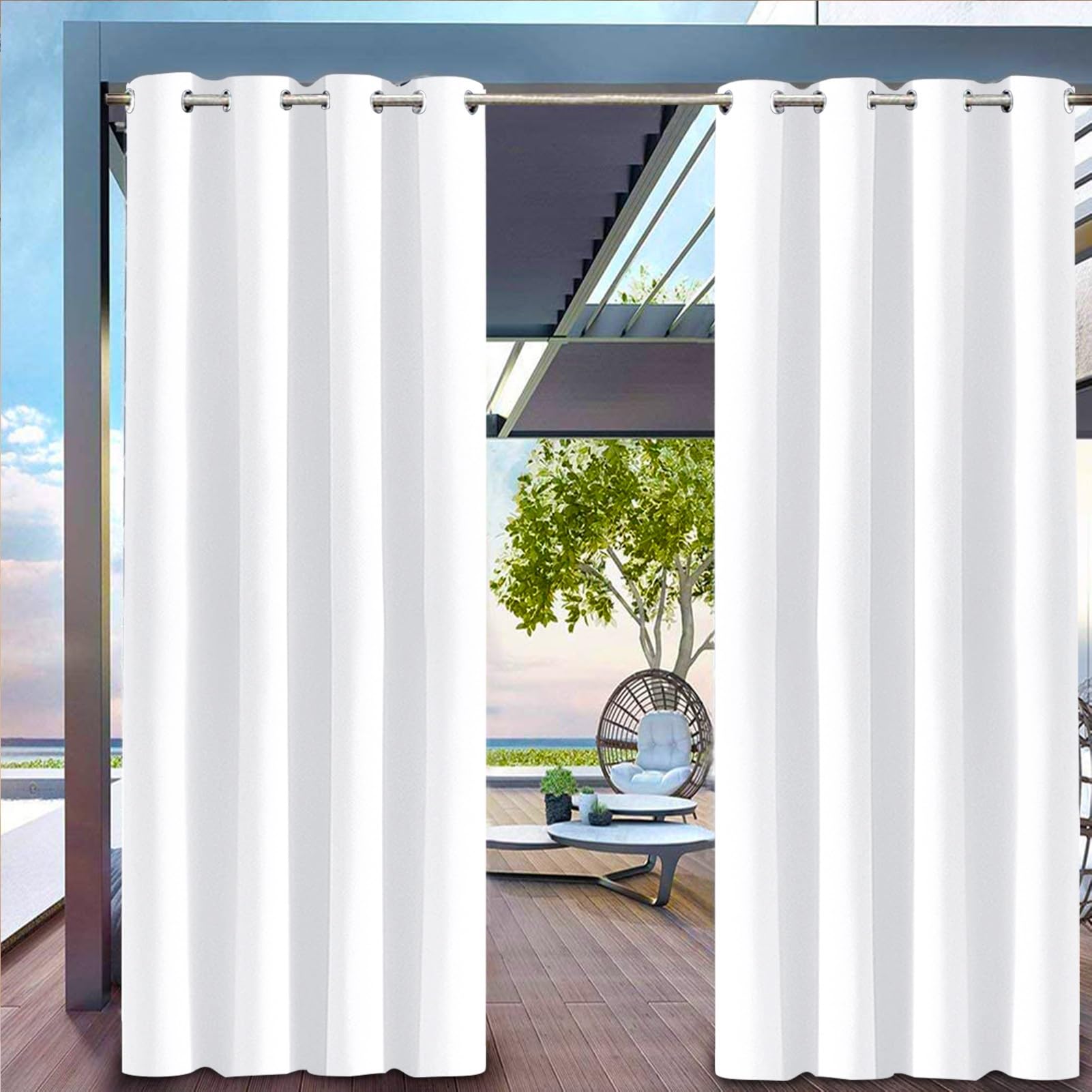 Rideau Extérieur Anti-UV et Solaire Blanc | Grand Panneau pour Ombrager les Belvédères
