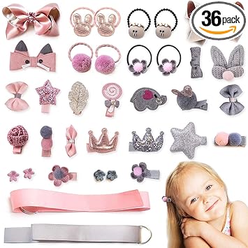 Golden Bird Baby Girls Hair Clips Cute Hair Bows Baby Elastic Hair Ties Hair Accessories Ponytail Holder Hairpins Set For Baby Girls Teens Toddlers, Assorted styles, 36 pieces Pack