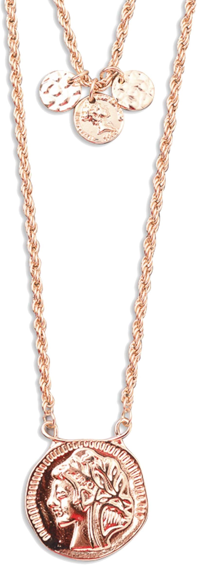 SEVEN50 Big Coin Necklace Minimalist Bohemian Necklace with Set of Gold Plates Vintage Look Premium Quality