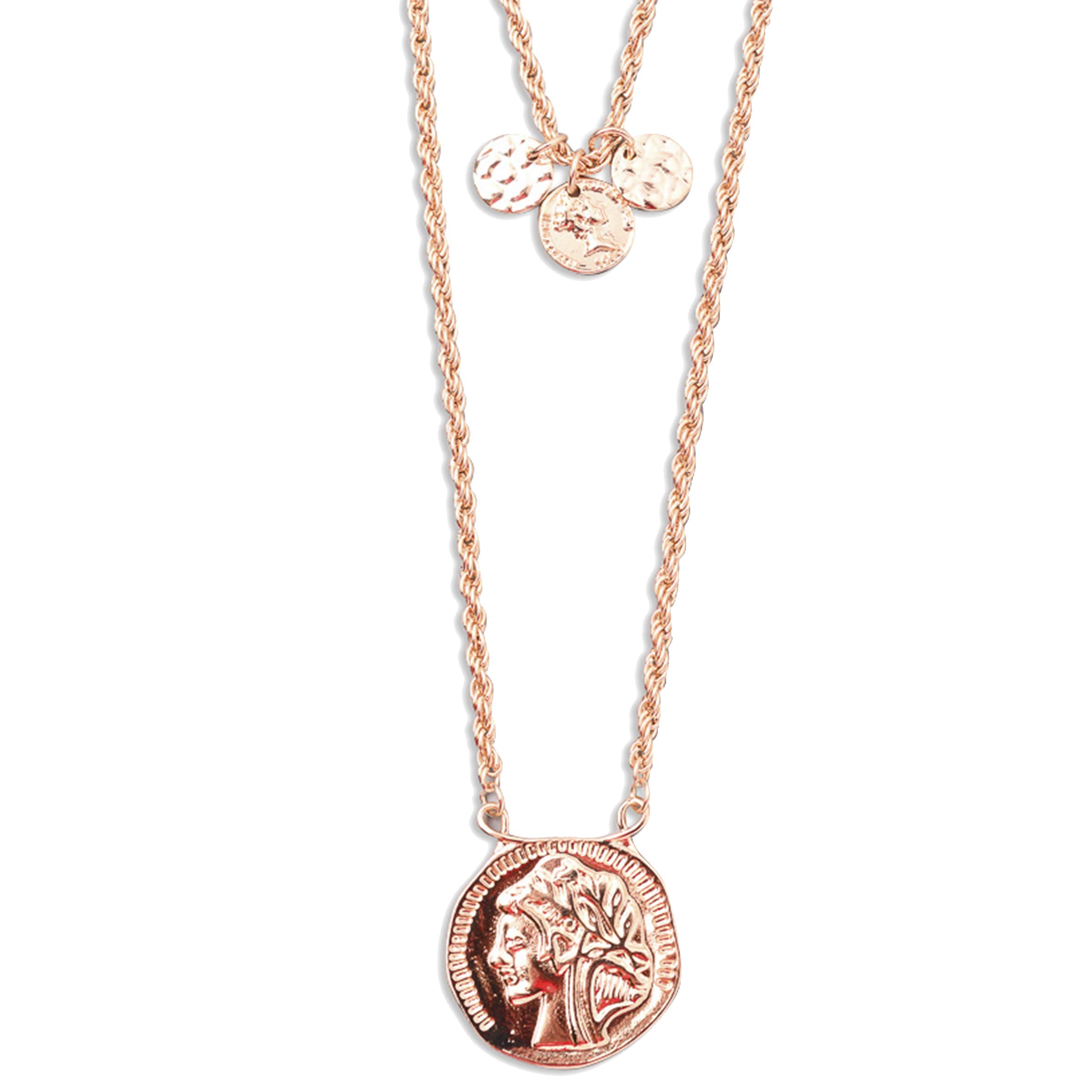 SEVEN50 Big Coin Necklace Minimalist Bohemian Necklace with Set of Gold Plates Vintage Look Premium Quality