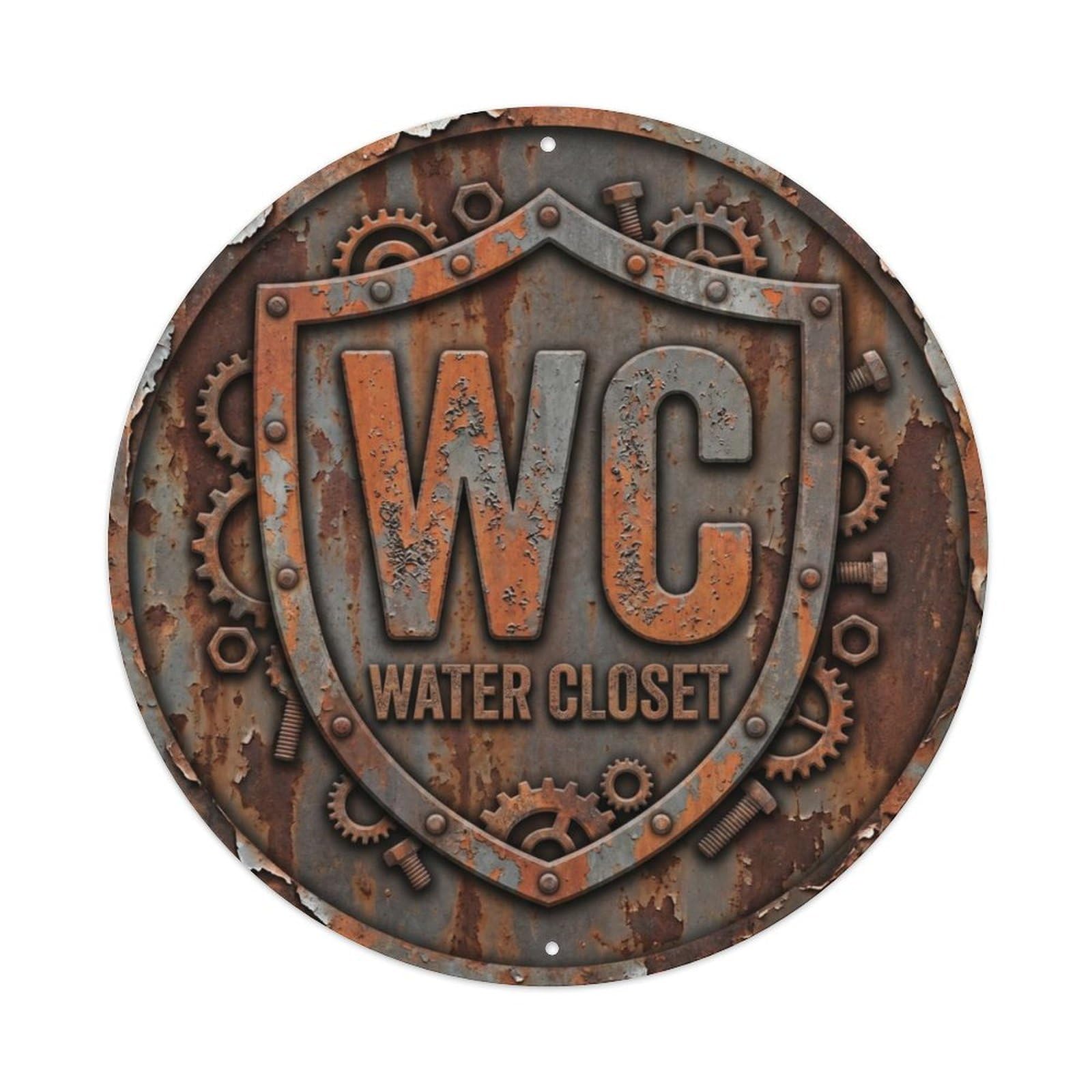 Toilet （WC） Industrial Rustic Shield Metal Tin Sign Plaque Wall Decor for Cafe, Club Bar, Office, Home Garden Round Metal Poster 8x8Inch