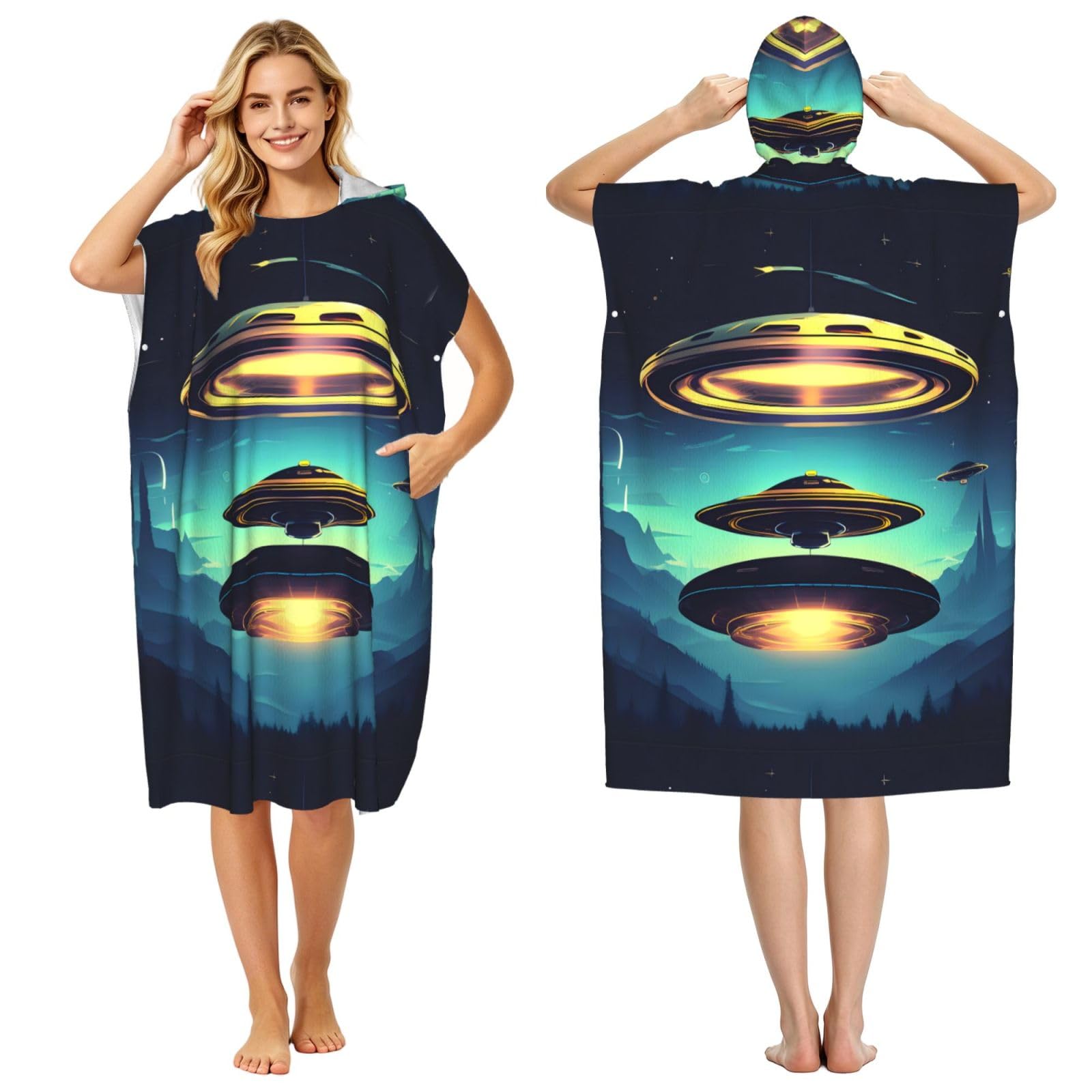 WSSYYBF WSSYYBFSpacecraft descend Adult hooded beach towel Oversized with Hood for Absorbent Quick Dry