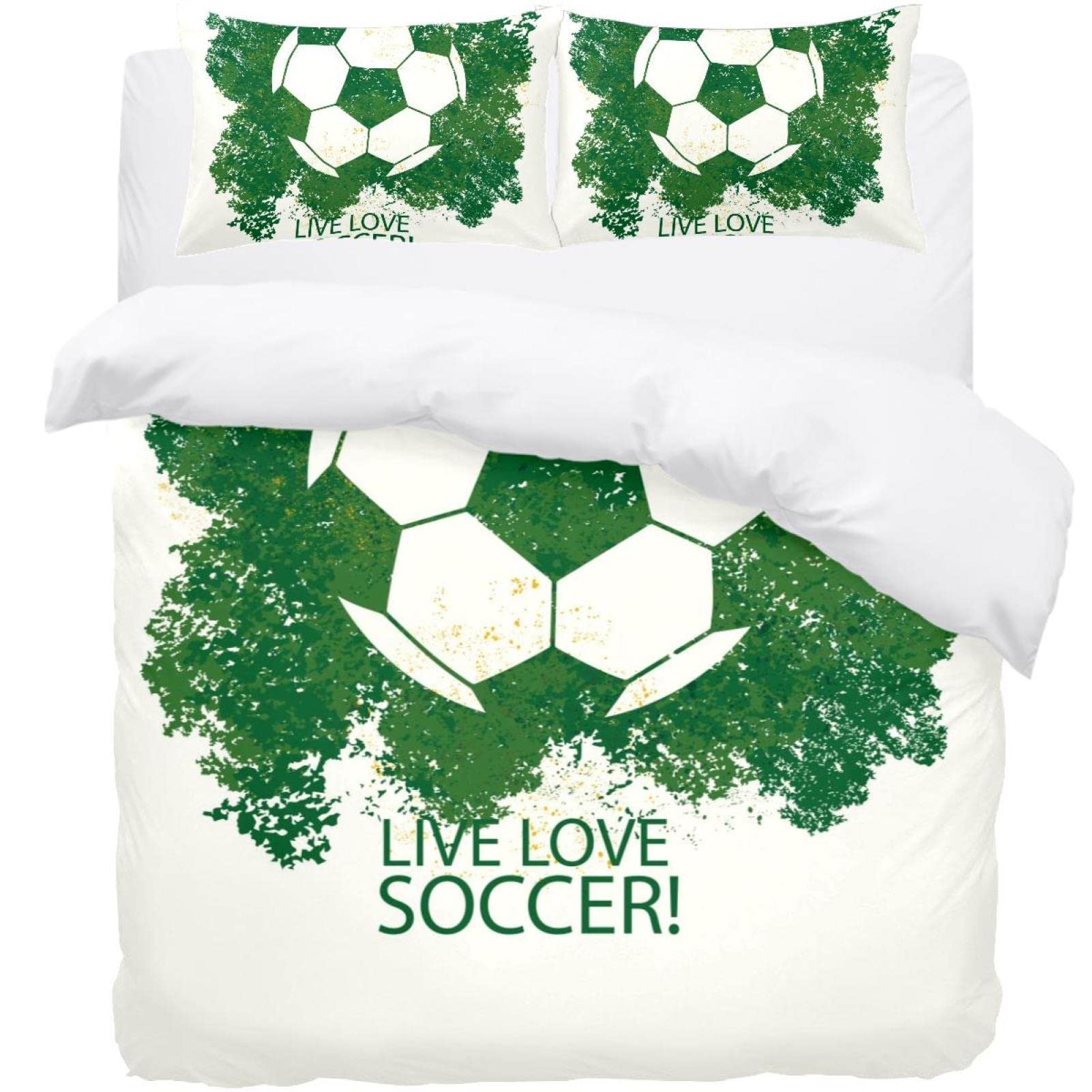 Parure de lit football vert avec housse de couette et taie d'oreiller pour chambre enfant