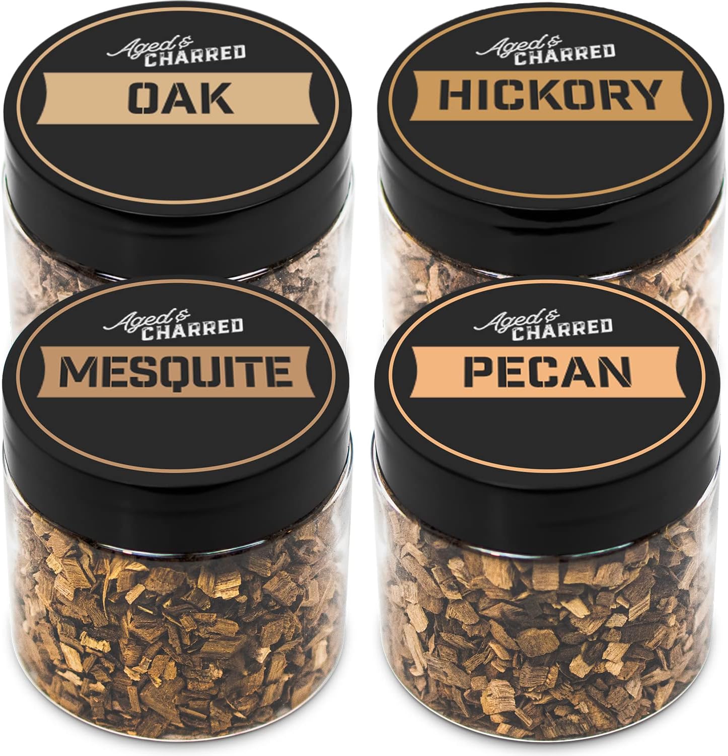 Wood Chips for Cocktail Smoker - Bold 4-Pack: Pecan, Hickory, Oak, Mesquite Woods Chips for Drinks - Cocktail Smoker Chips - Whiskey Wood Chips Bold Pack