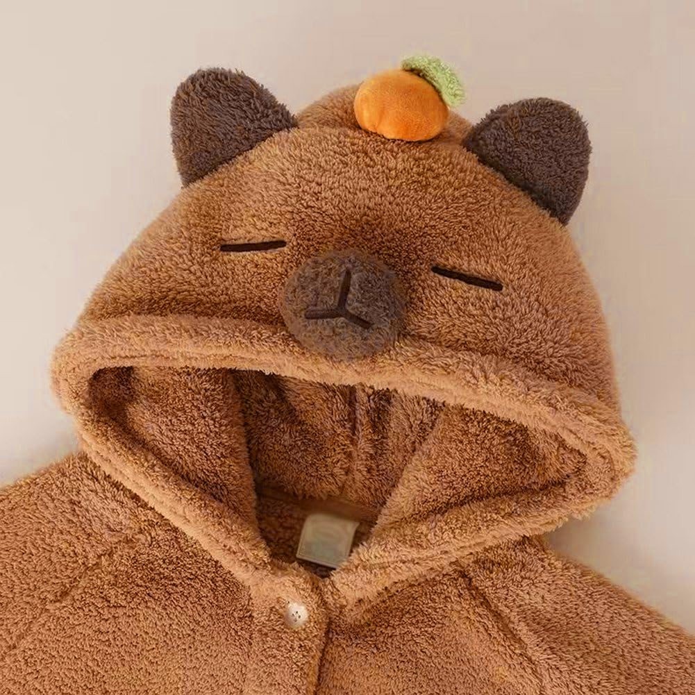 Mignon Capybara Corail Polaire Pyjamas Ensemble Imprimé Animal en Peluche À Capuche Pyjamas Taille Élastique Polaire Pantalon Élégant Femmes Vêtements Chauds