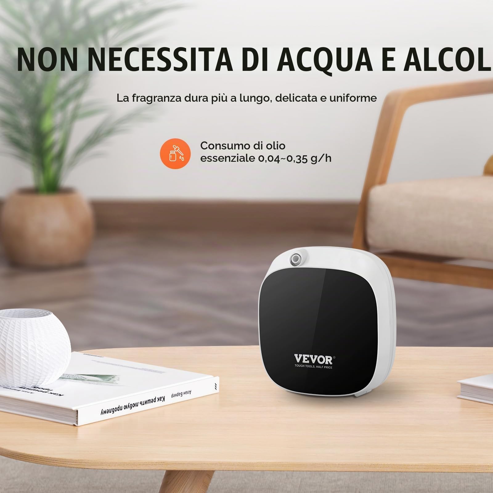VEVOR Macchina di aria aromatica per la casa, diffusore intelligente di oli essenziali da 100 ml con tecnologia ad aria fredda, diffusore di aria senza acqua con USB e alimentato a batteria
