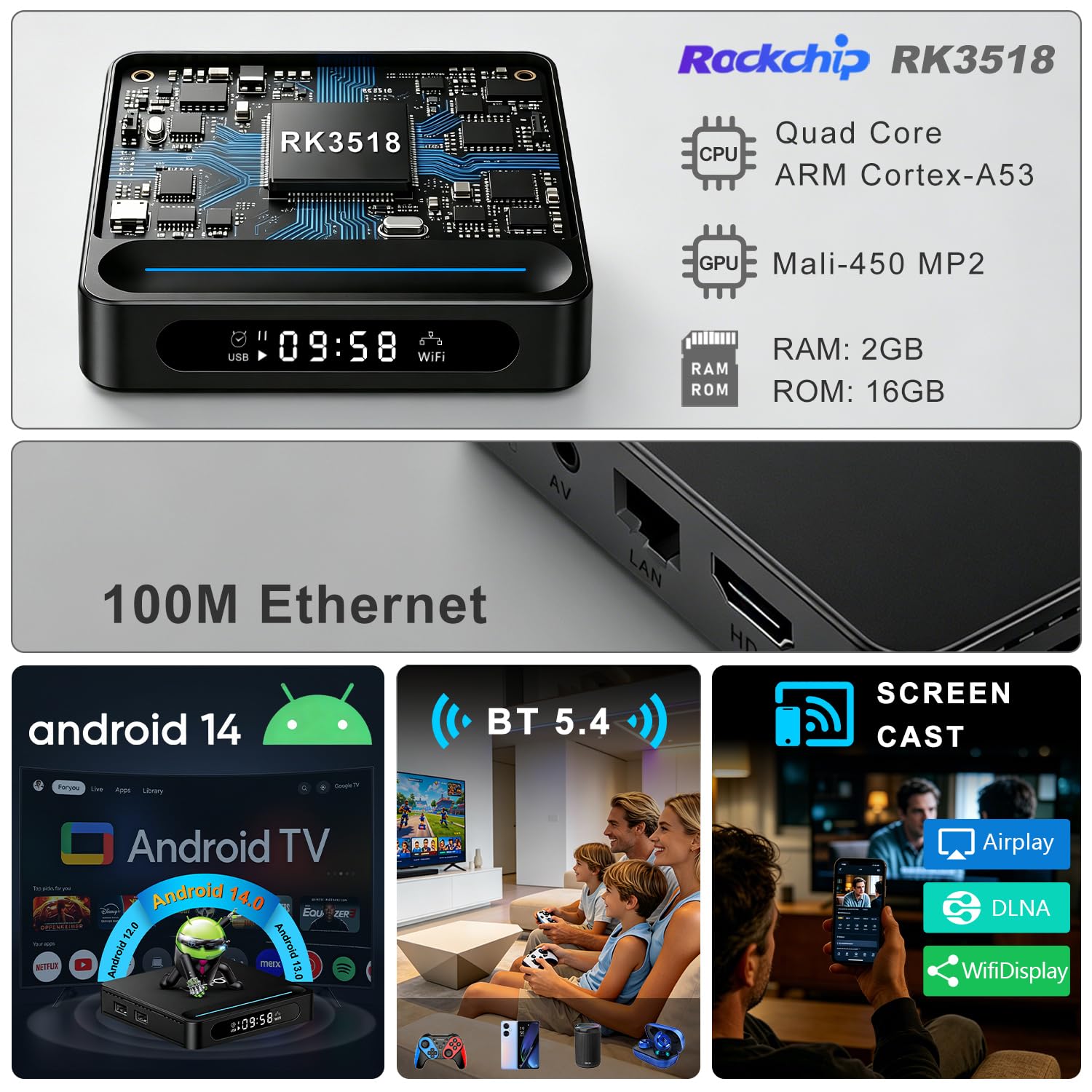 Android 14.0 TV Box 2026, LEFFOT L1 4K TV Streaming Box, 2GB RAM 16GB ROM