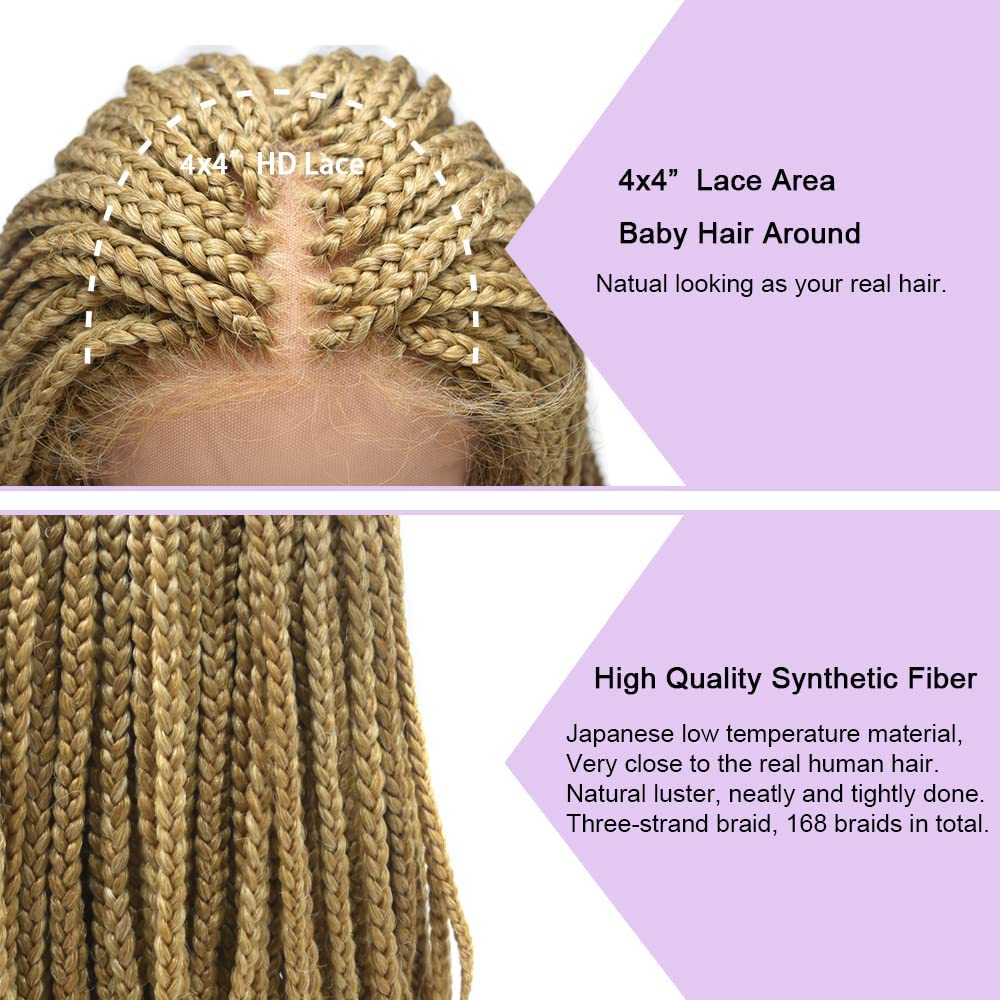 Braided Bob Wigs For Black Women Swiss Lace Front with Natural Baby Hair Light Weight 16" Short Braided wig African American Glueless Women’s Wig 27/613M#-Blonde