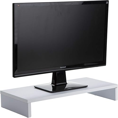 Mind Reader Woodland Collection, soporte para monitor, capacidad de 33 libras, organizador de escritorio, blanco