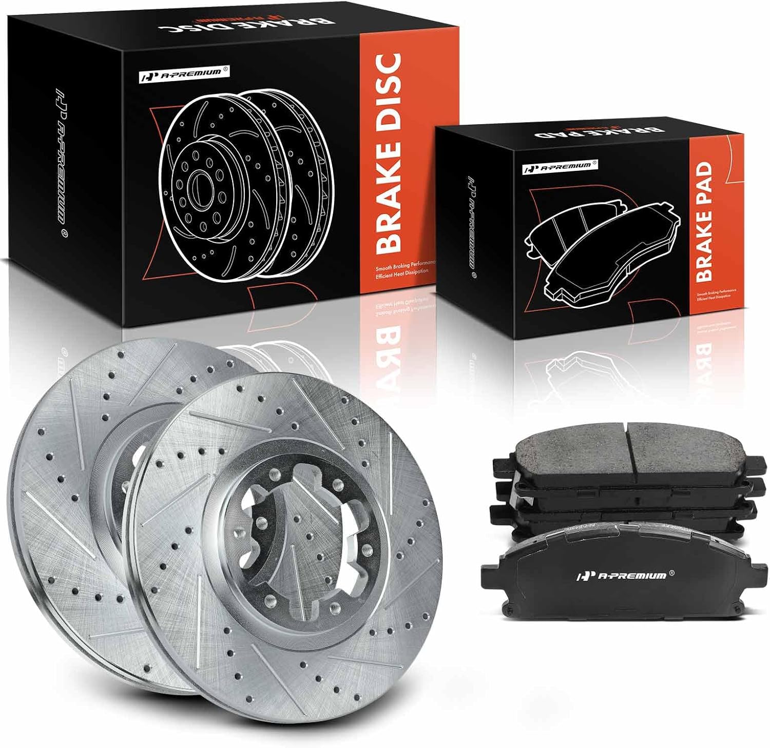 A-Premium 11.81 in (300.00 mm) Front Drilled and Slotted Disc Brake Rotors + Ceramic Pads Kit Compatible with Select Nissan & Infiniti Models - Pathfinder 1998-2004, QX4 1998-2003, 6-PC Set