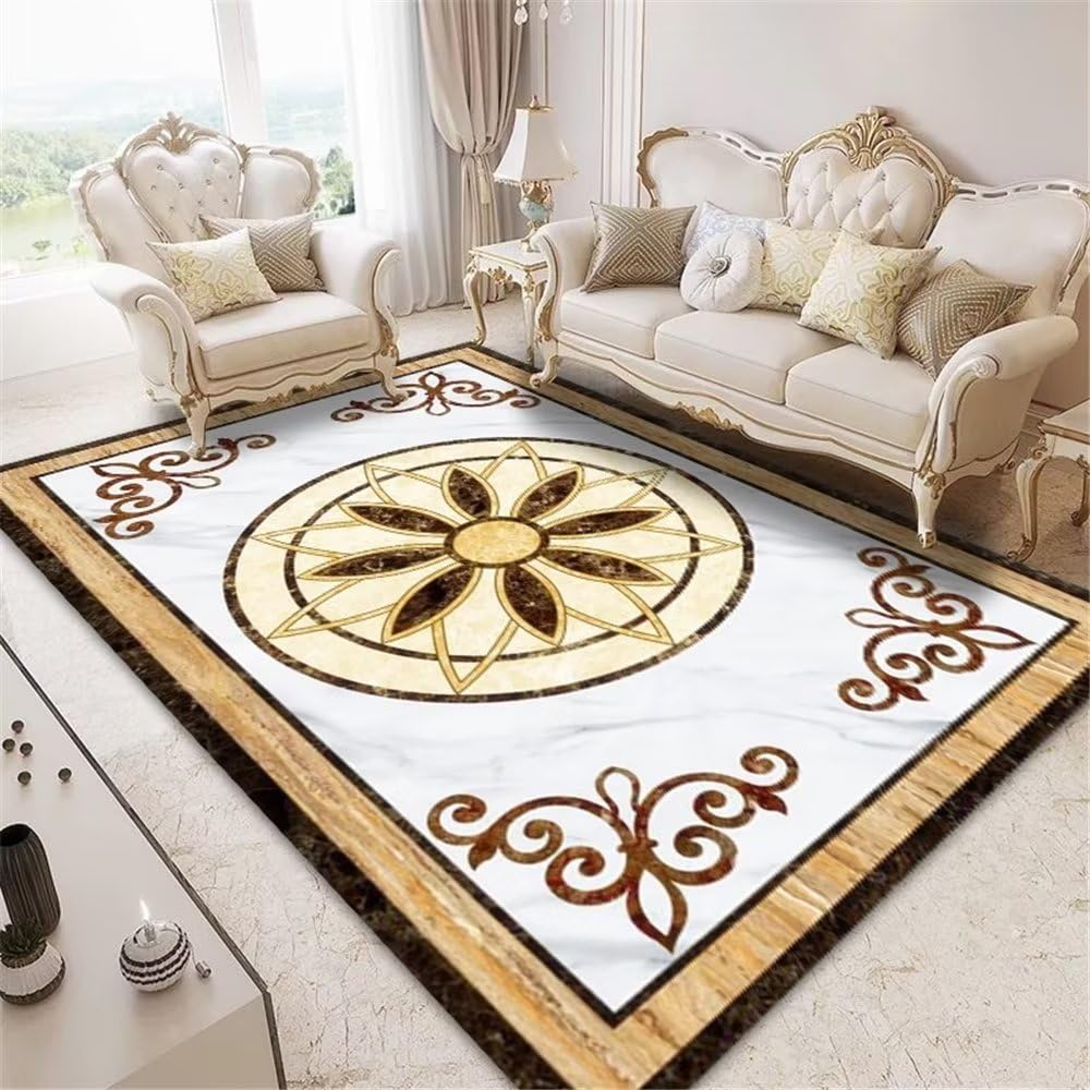 Tapis motif marbre floral chic pour salon et grand espace