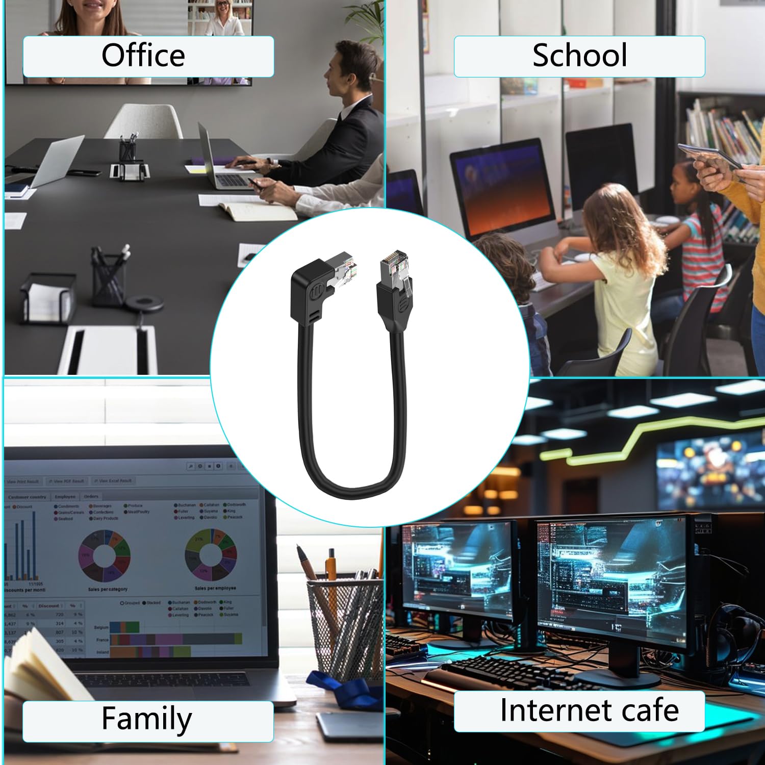 Krótki kabel Ethernet 90 stopni Cat5e LAN Cat 5e LAN, przedłużony kabel RJ45 wtyczka do wtyczki, kabel sieciowy do routera, modemu Smart TV, PC, laptopa, 30 cm (lewy prawy)